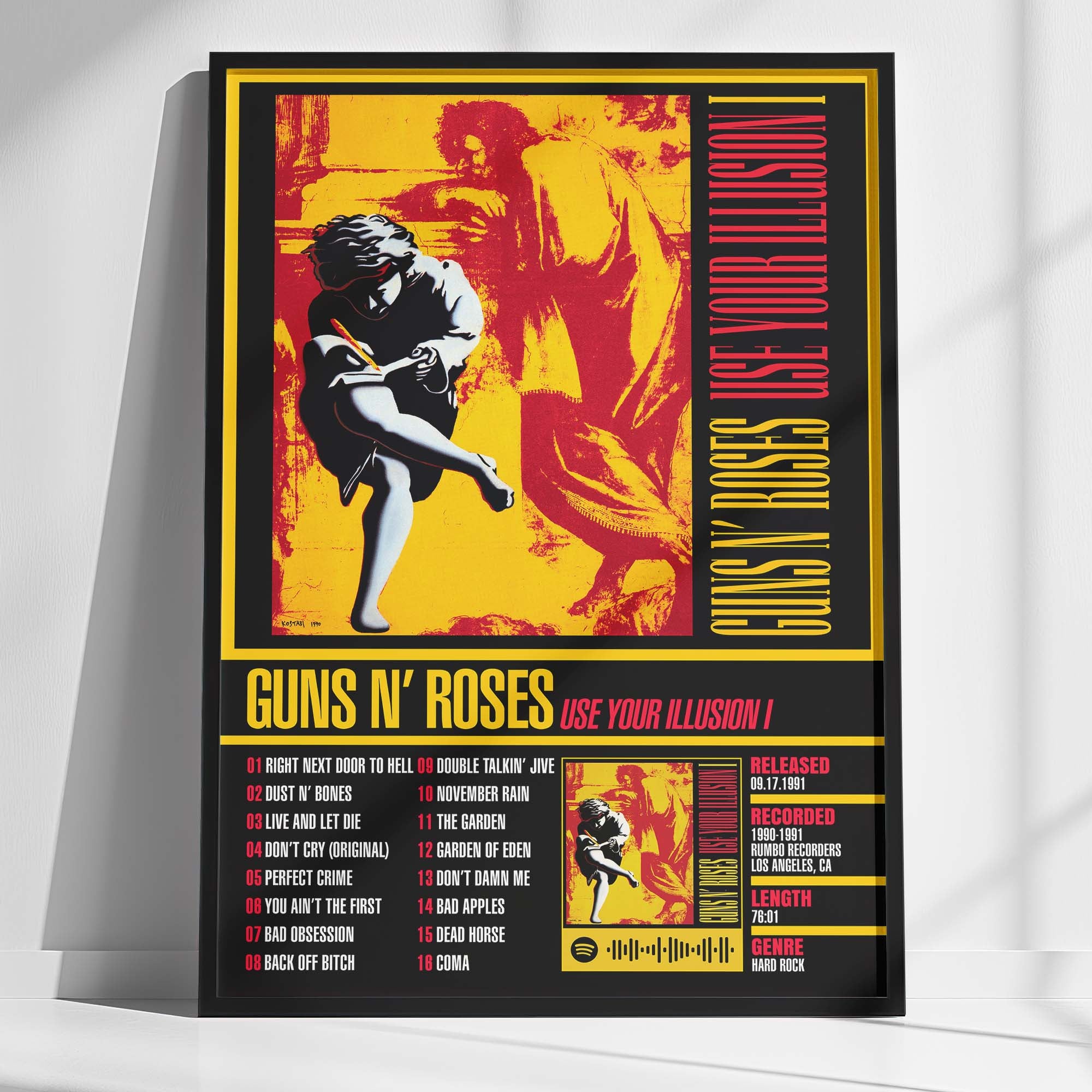 Guns N' Roses - Use Your Illusion I Tracklist Poster Framed Wall Art Mockup