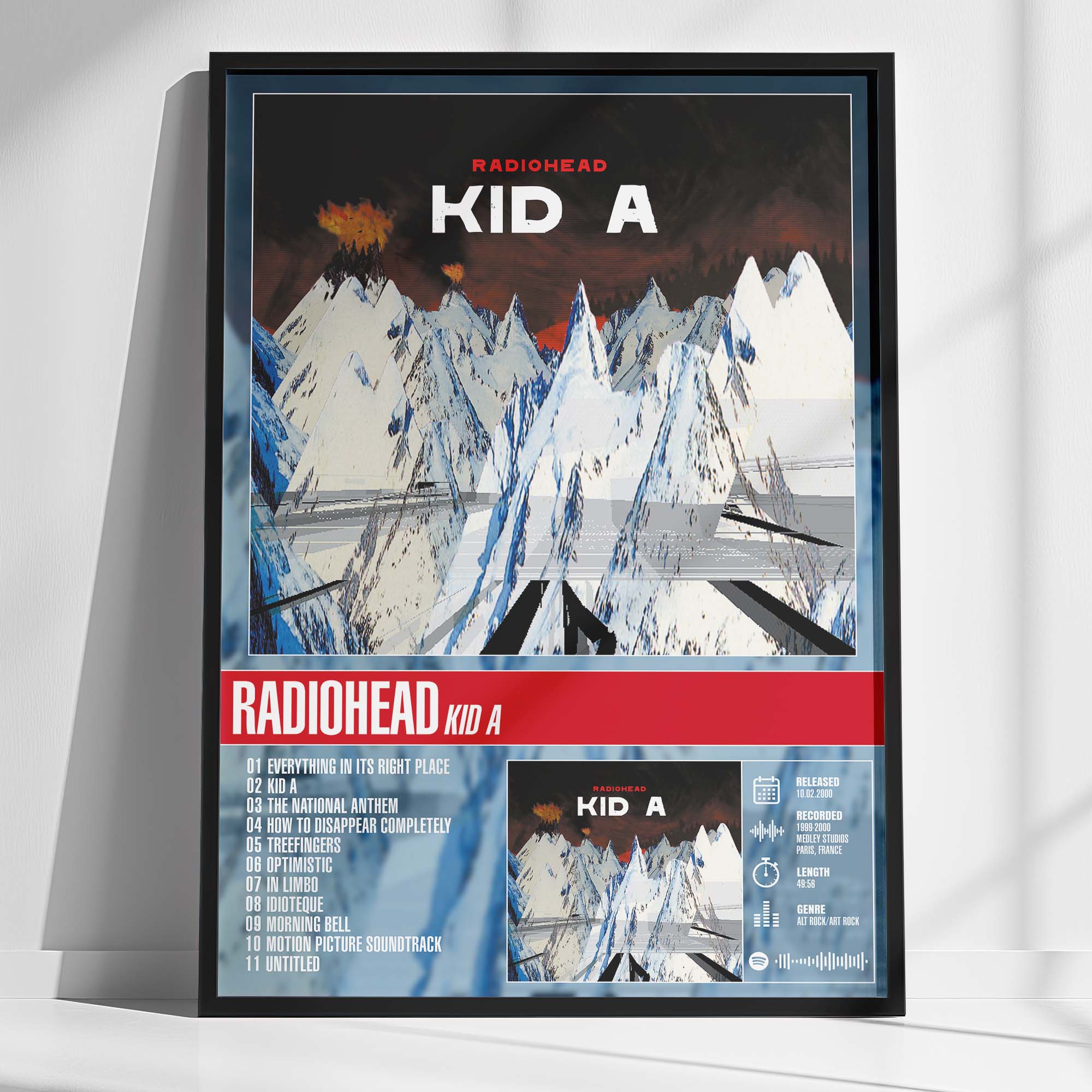 Radiohead - Kid A Tracklist Poster Framed Wall Art Mockup