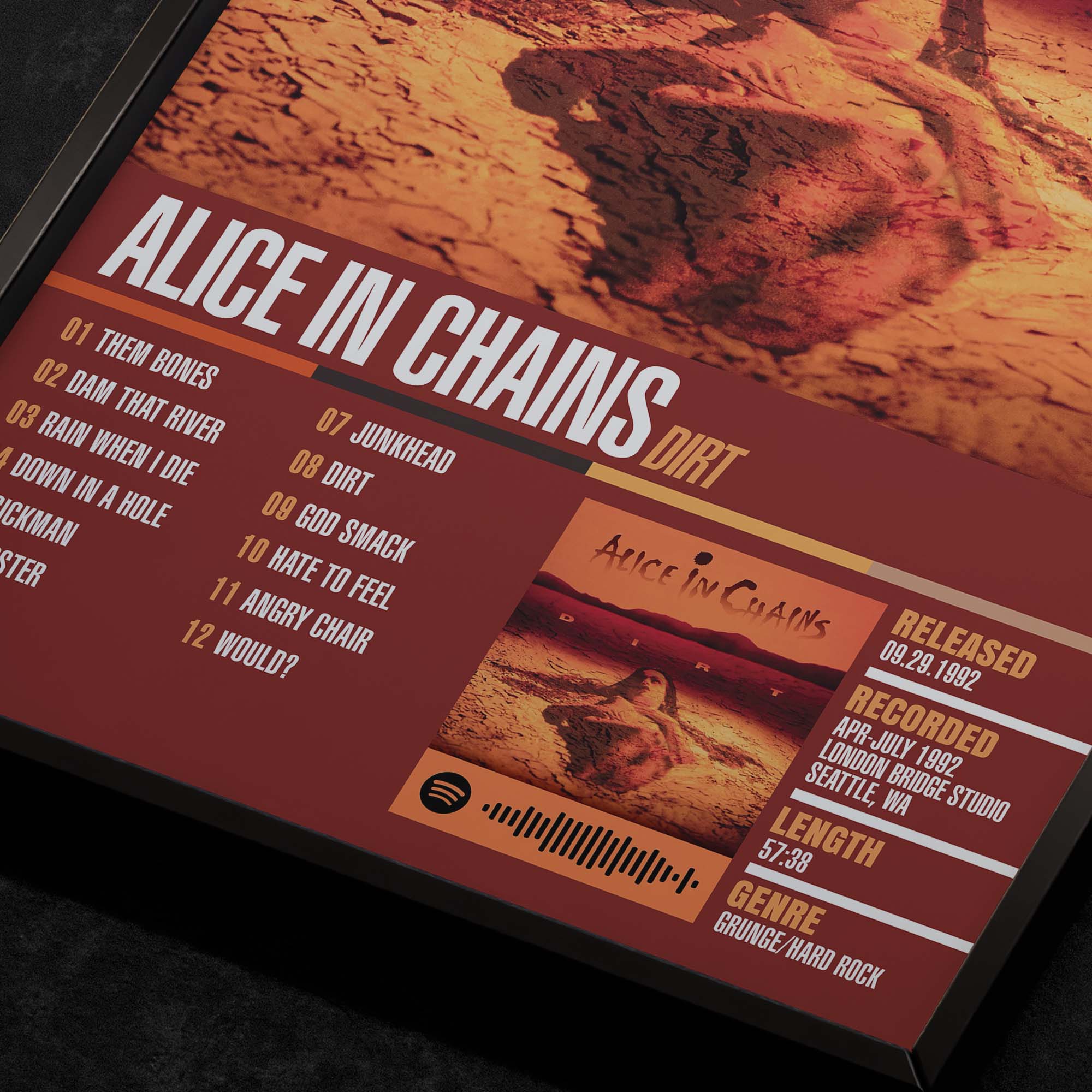 Alice in Chains Dirt Close up detail of poster typography and track list 