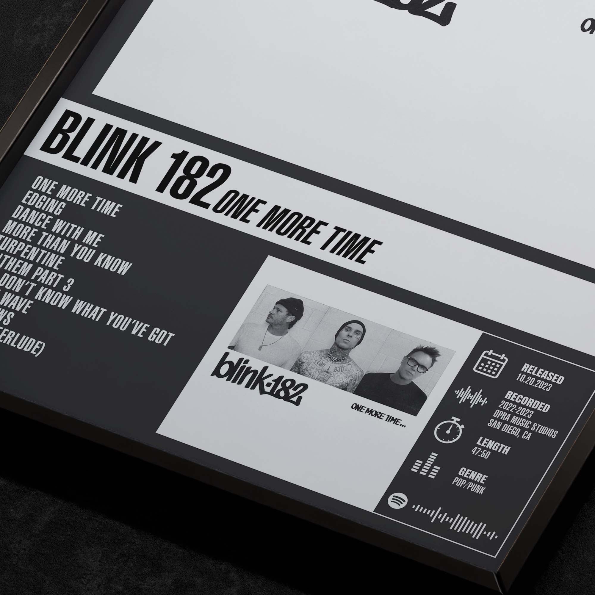 Blink-182 One More Time Close up detail of poster typography and track list 