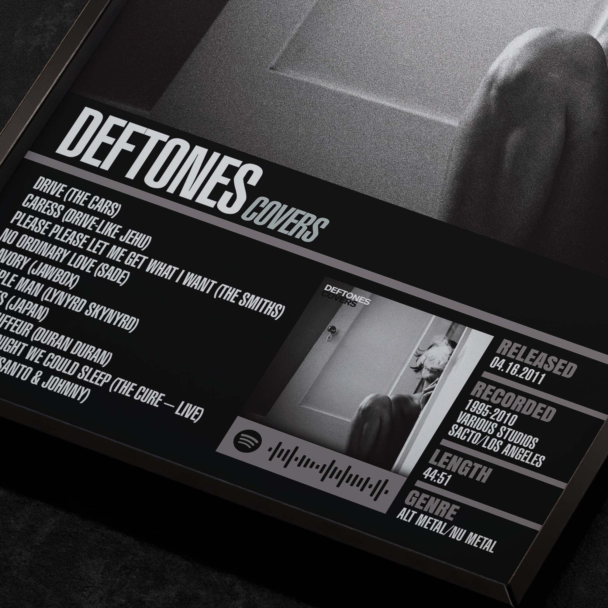 Deftones Covers Close up detail of poster typography and track list 