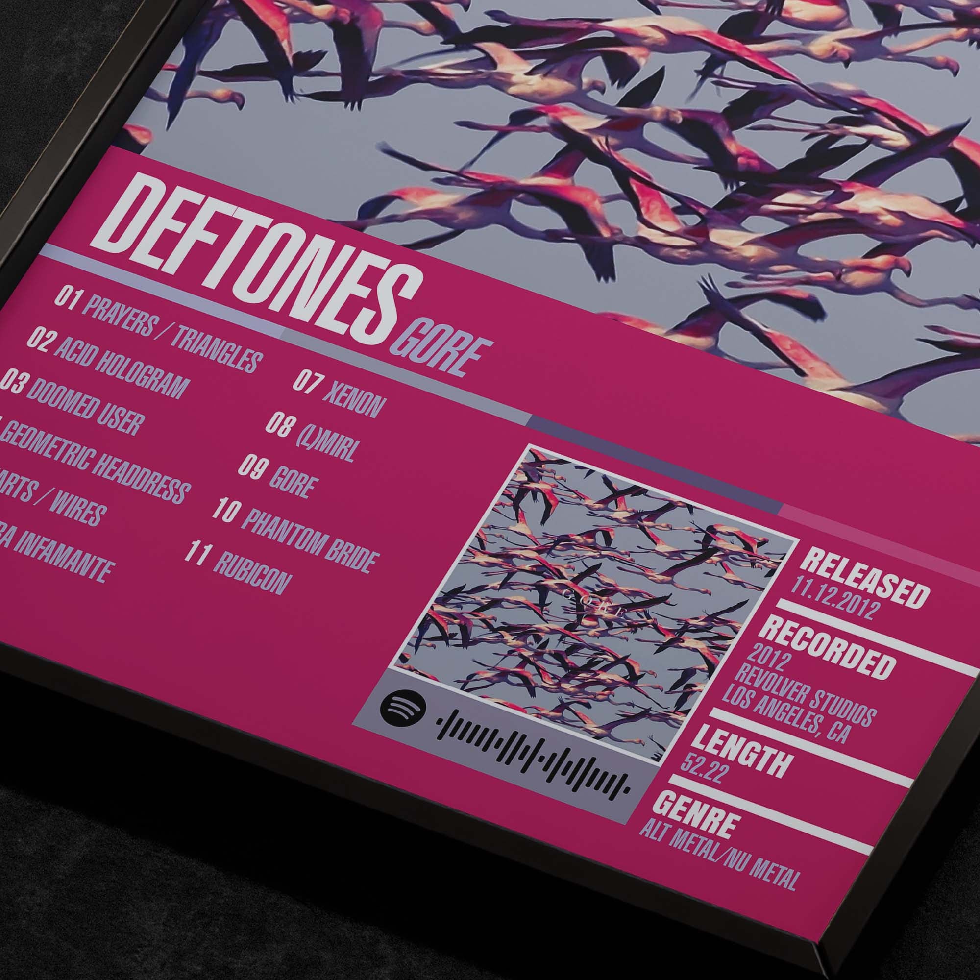 Deftones Gore Close up detail of poster typography and track list 