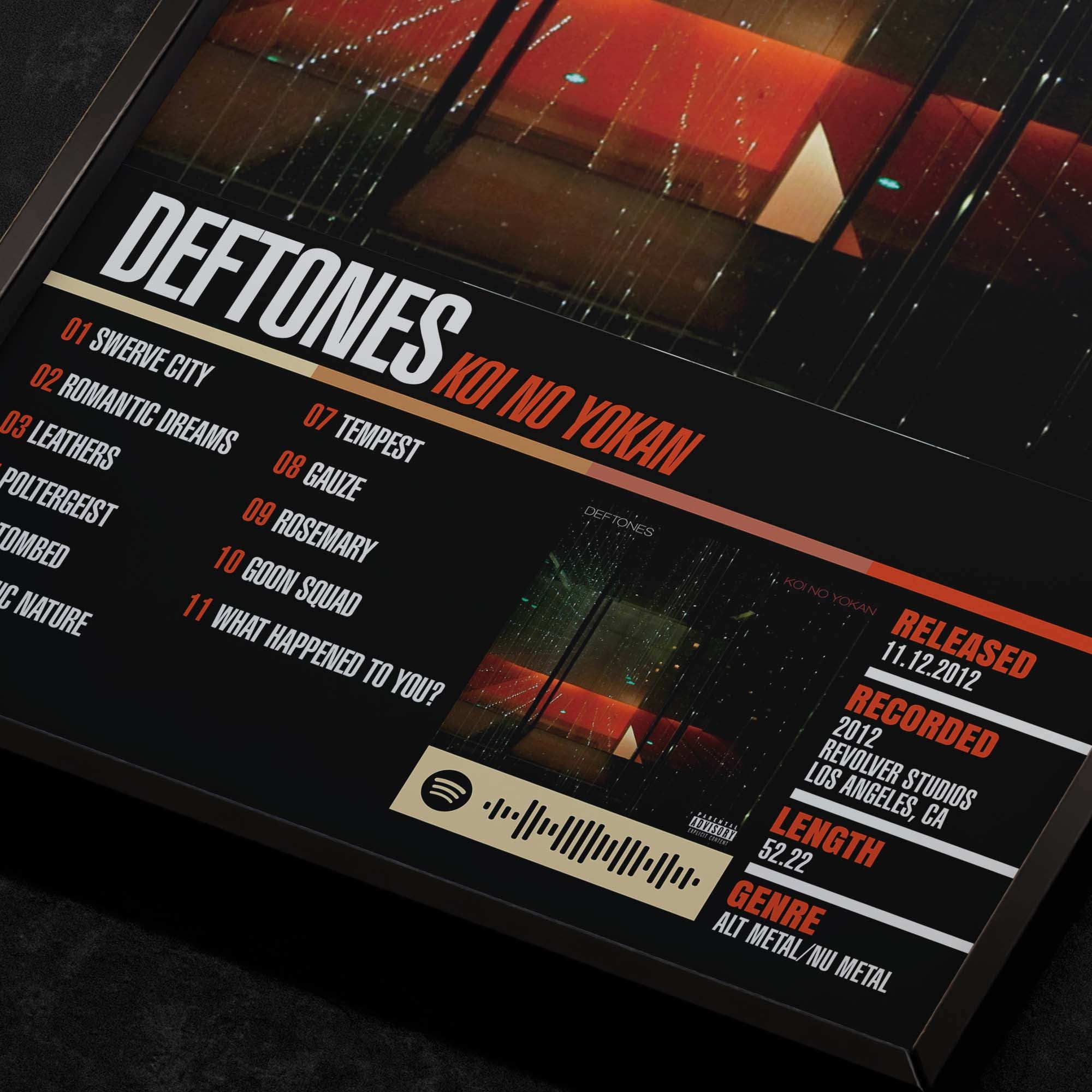 deftones koi no yokan Close up detail of poster typography and track list