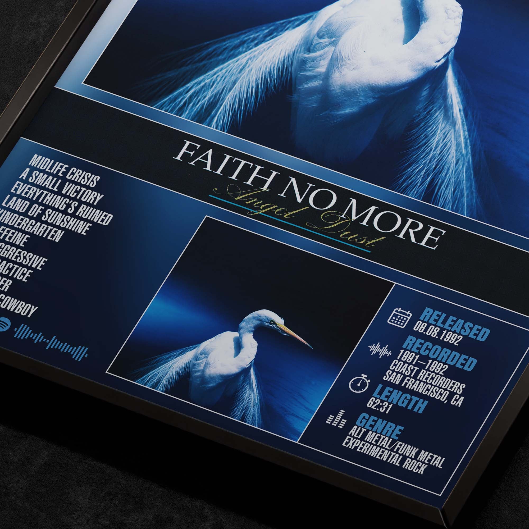 faith no more angel dust Close up detail of poster typography and track list 