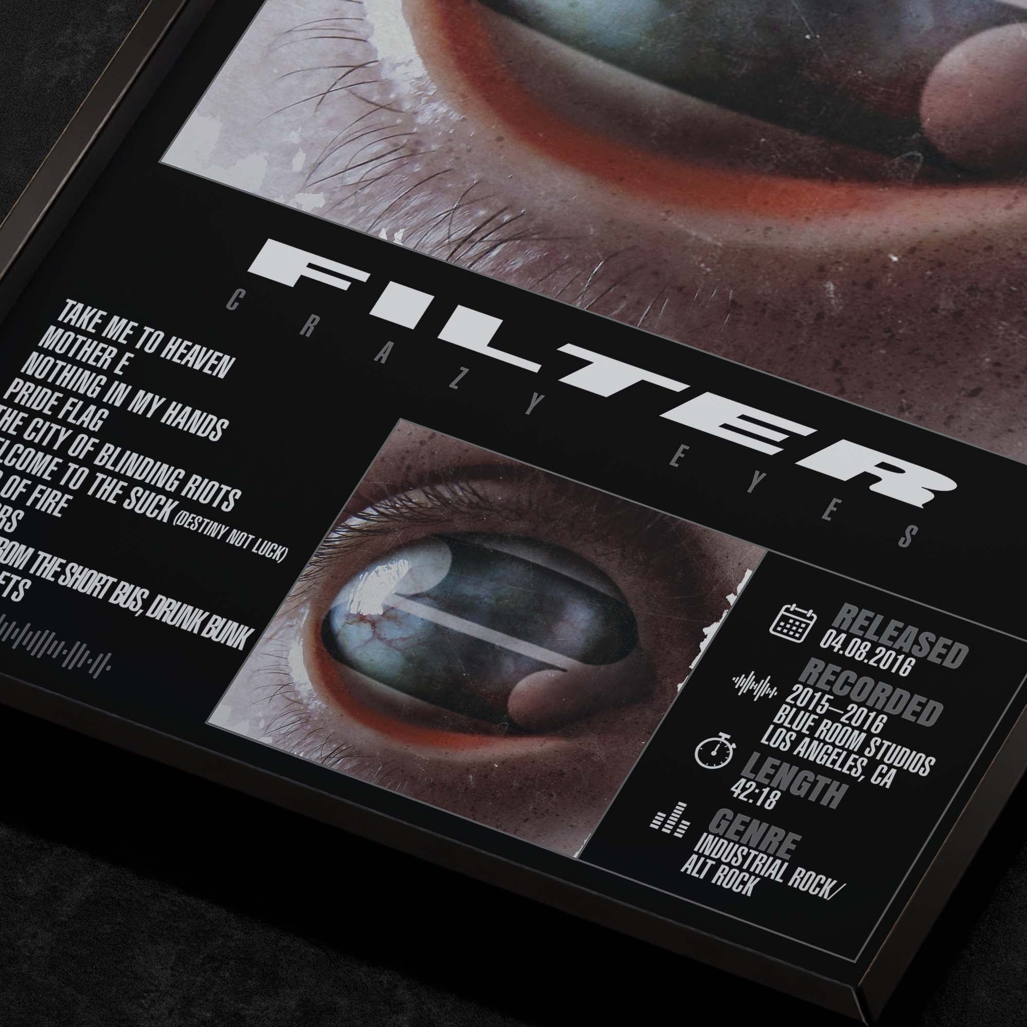 filter-crazy-eyes-Close Up Detail View of Album Tracklist Typography Poster