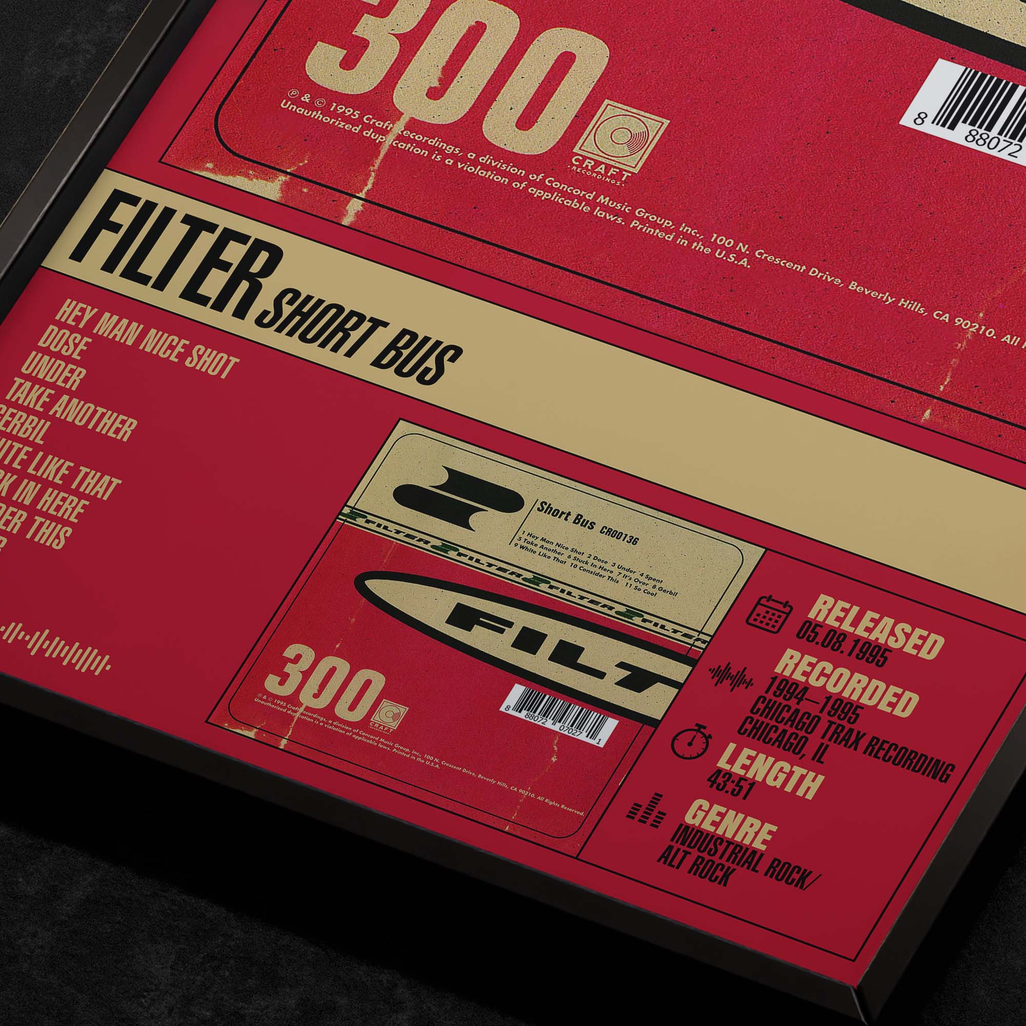 Filter Short Bus Close up detail of poster typography and track list 