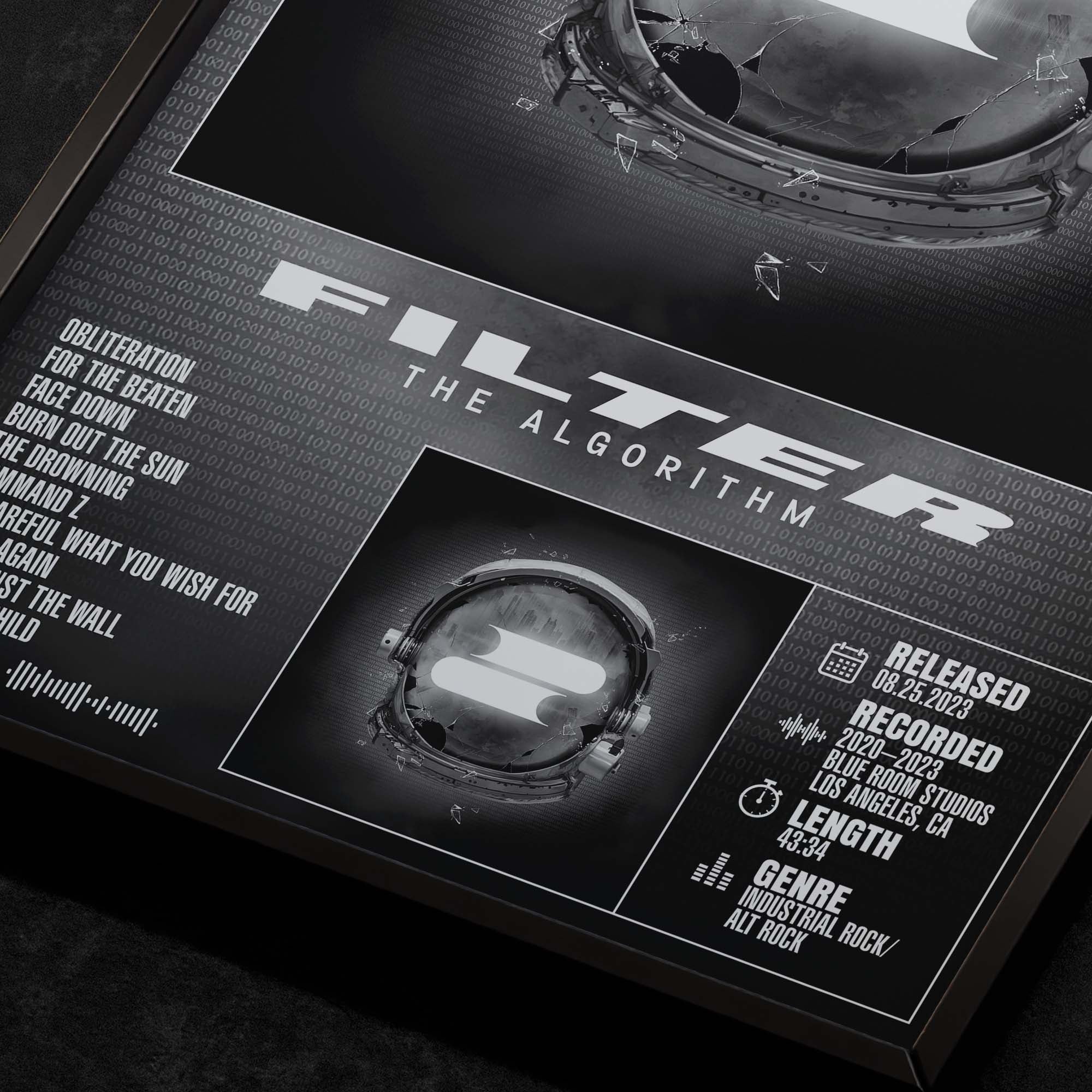 Filter The Algorithm Close up detail of poster typography and track list 