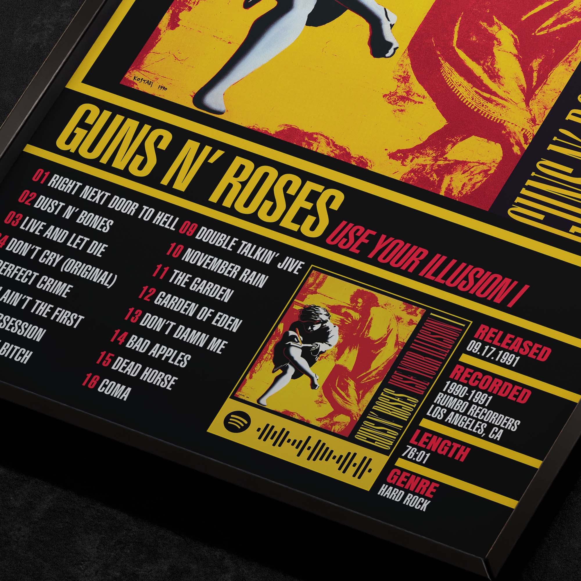 Guns N' Roses - Use Your Illusion I Close Up Detail View of Album Tracklist Typography Poster