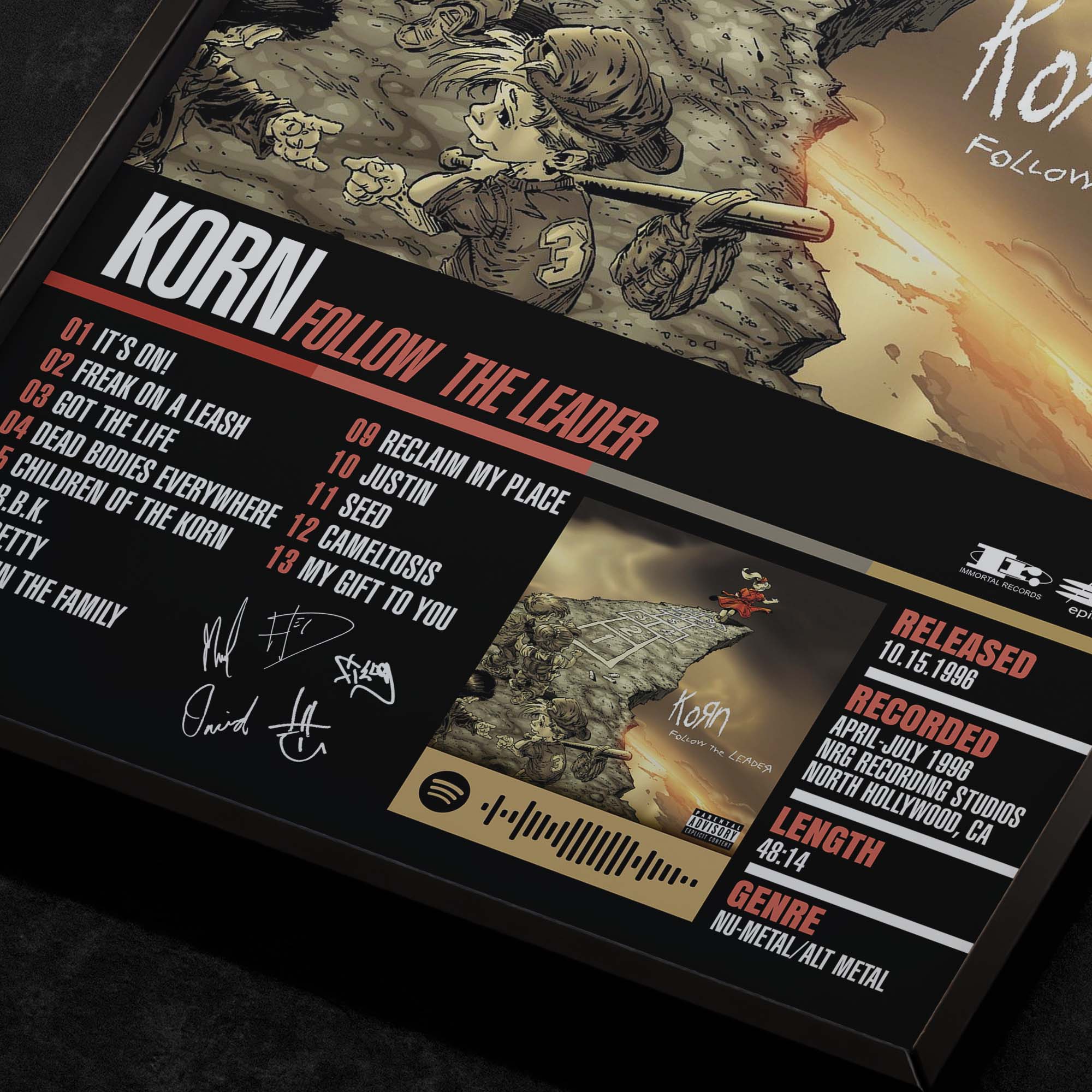 korn-follow-the-leader-Close Up Detail View of Album Tracklist Typography Poster