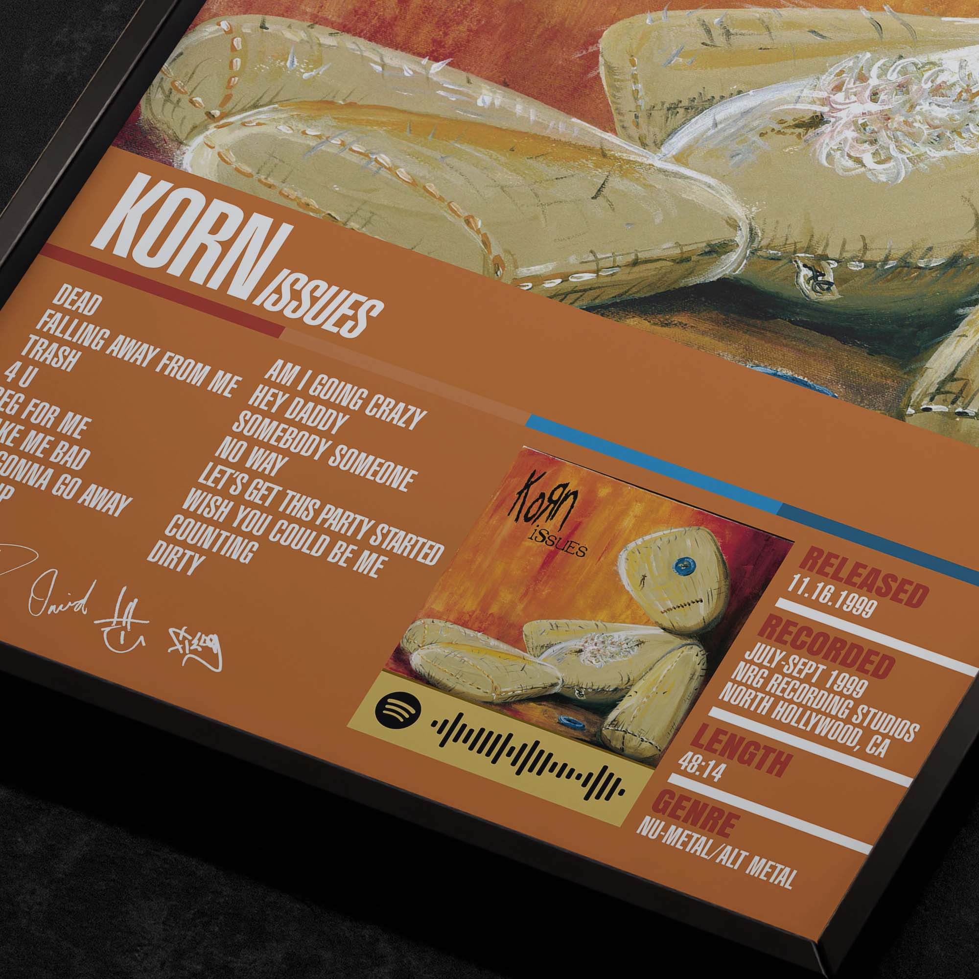 Korn Issues Close Up Detail View of Album Tracklist Typography Poster