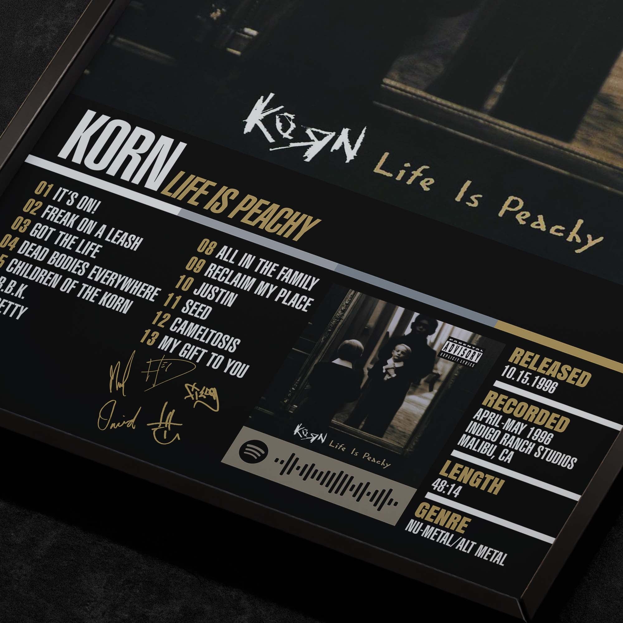 Korn Life is Peachy Close Up Detail View of Album Tracklist Typography Poster