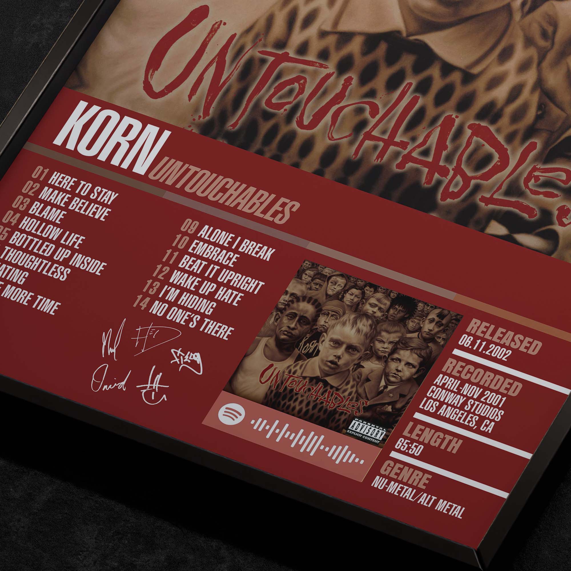 Korn Untouchables Close Up Detail View of Album Tracklist Typography Poster