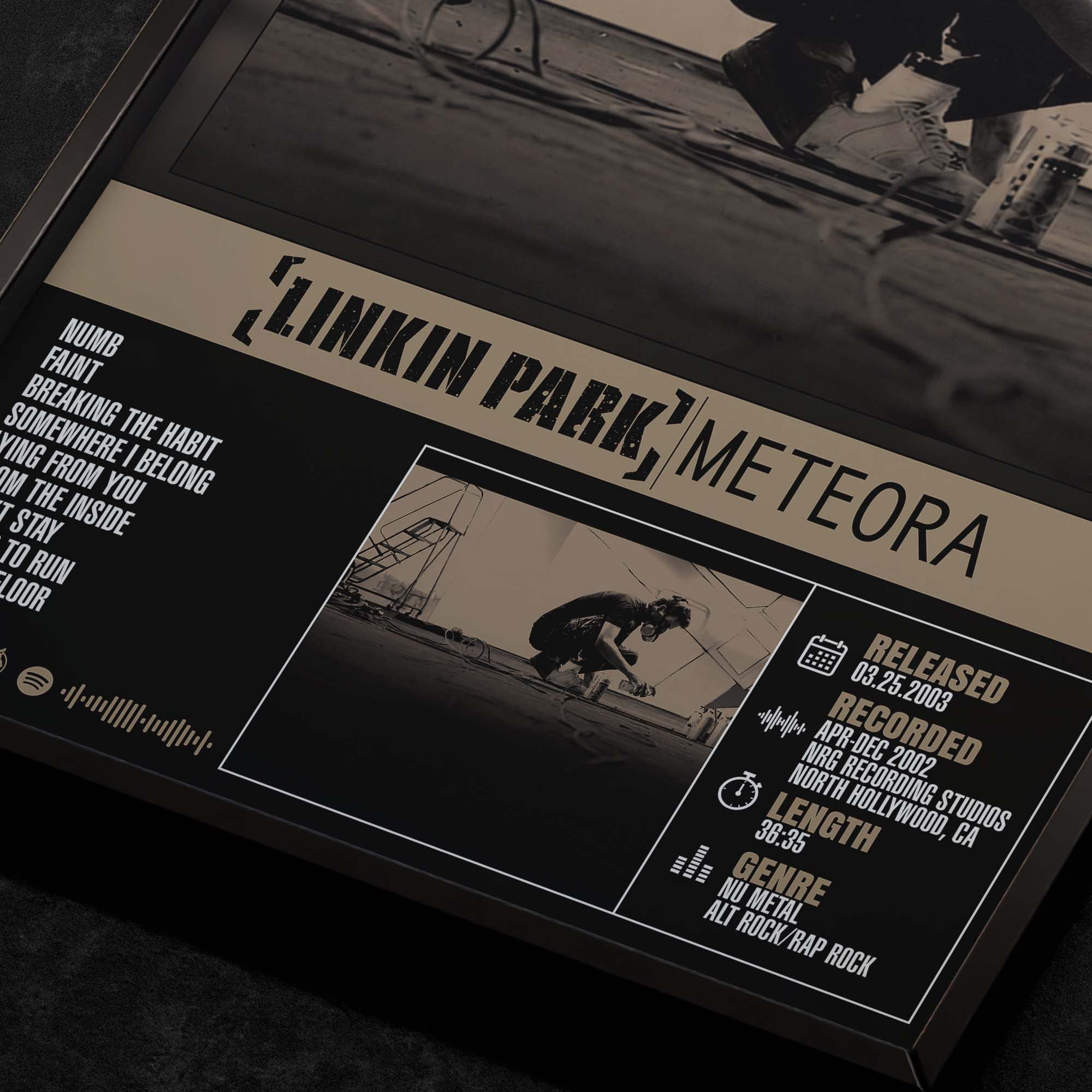 Linkin Park Meteora Close Up Detail View of Album Tracklist Typography Poster