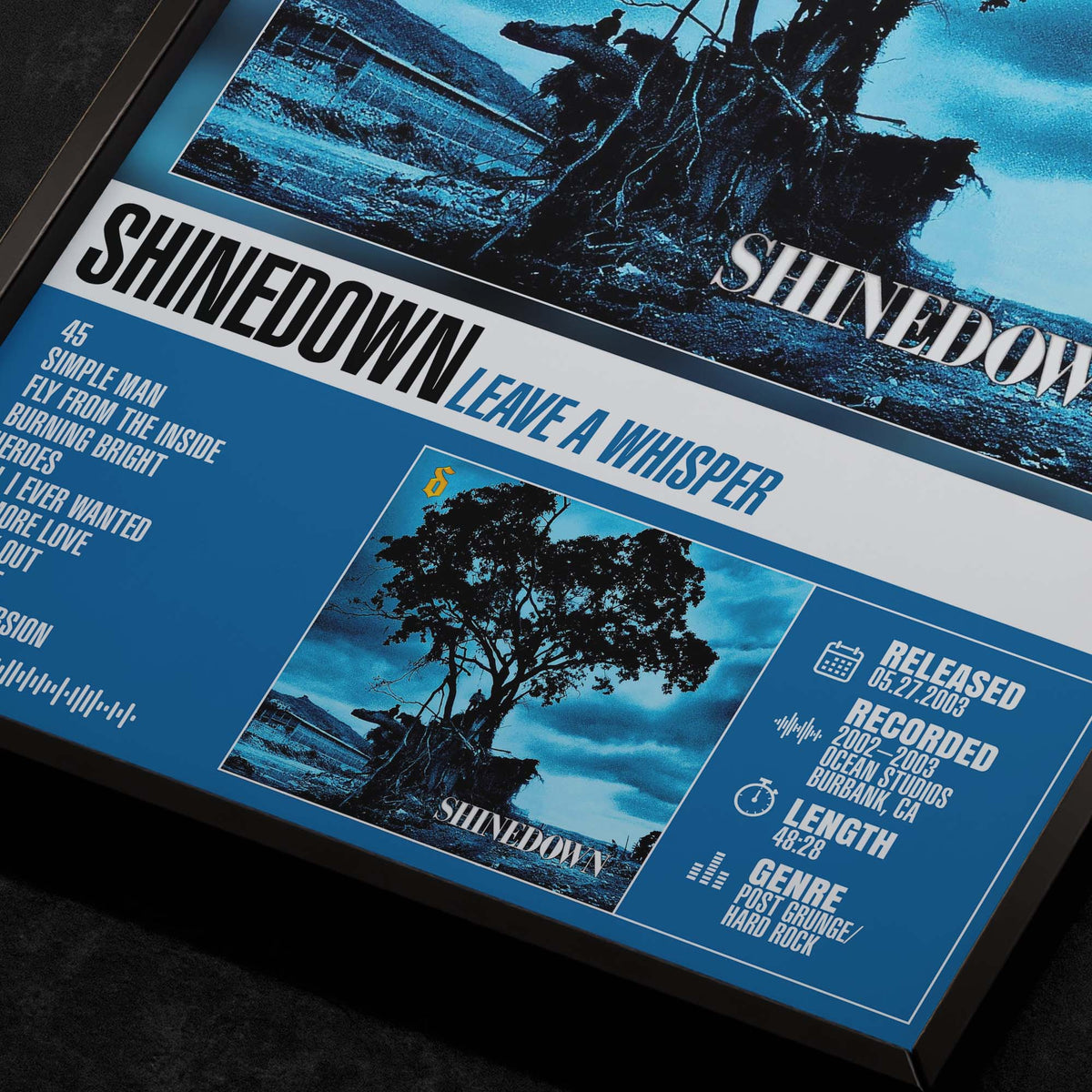Shinedown - Leave A Whisper Close Up Detail View of Album Tracklist Typography Poster