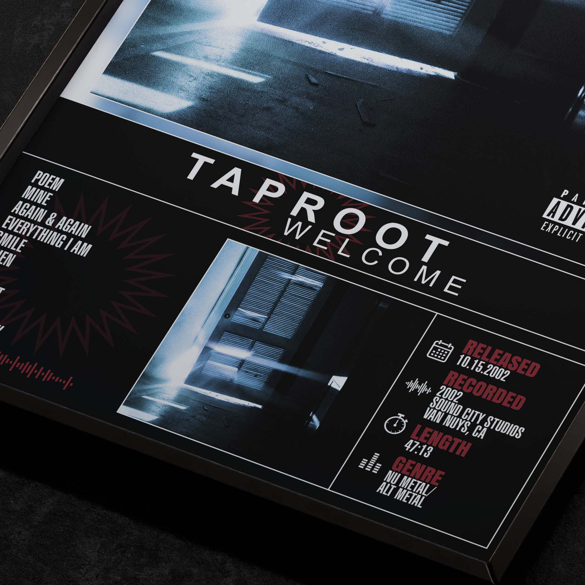 taproot-welcome-Close Up Detail View of Album Tracklist Typography Poster