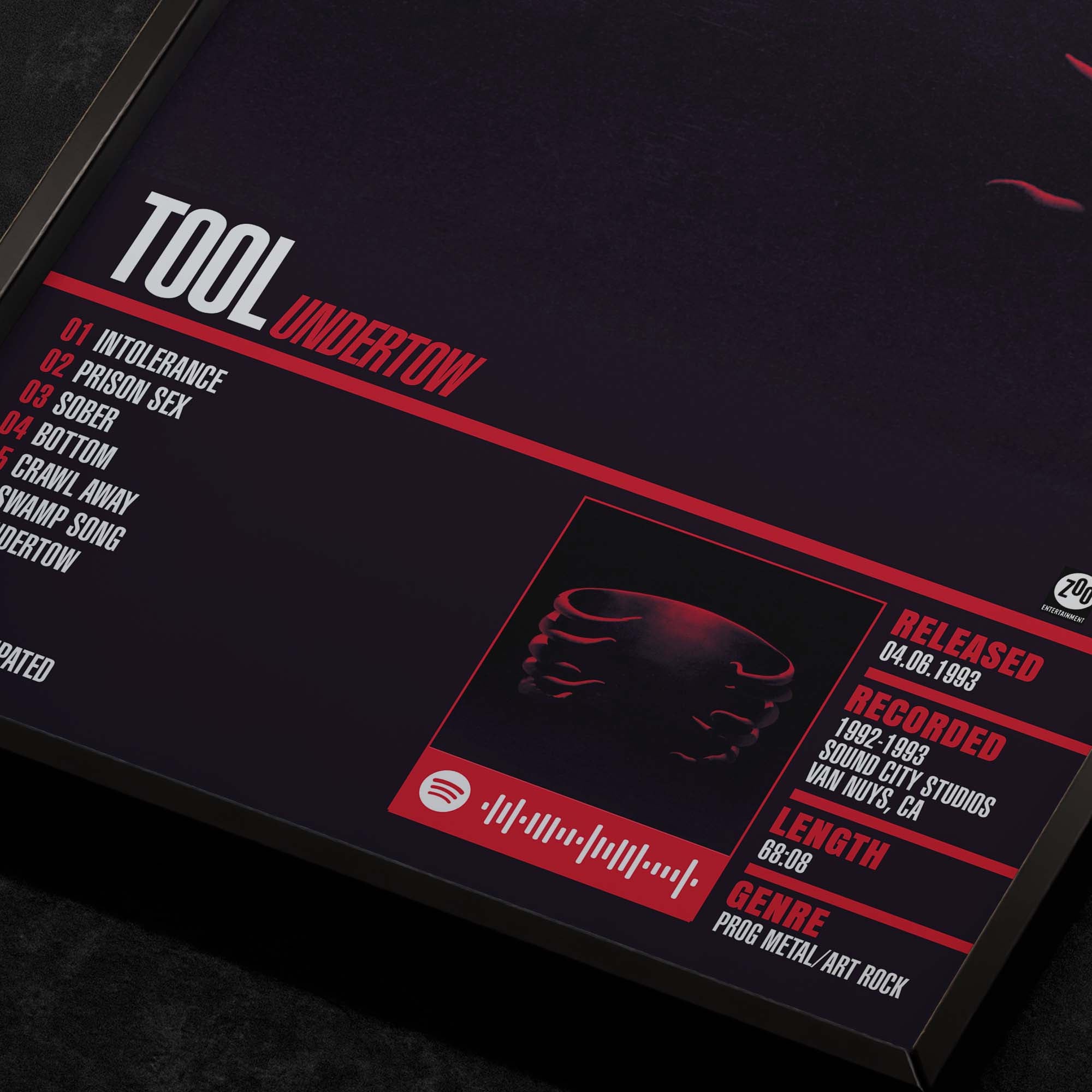 Tool Undertow Close up detail of poster typography and track list 