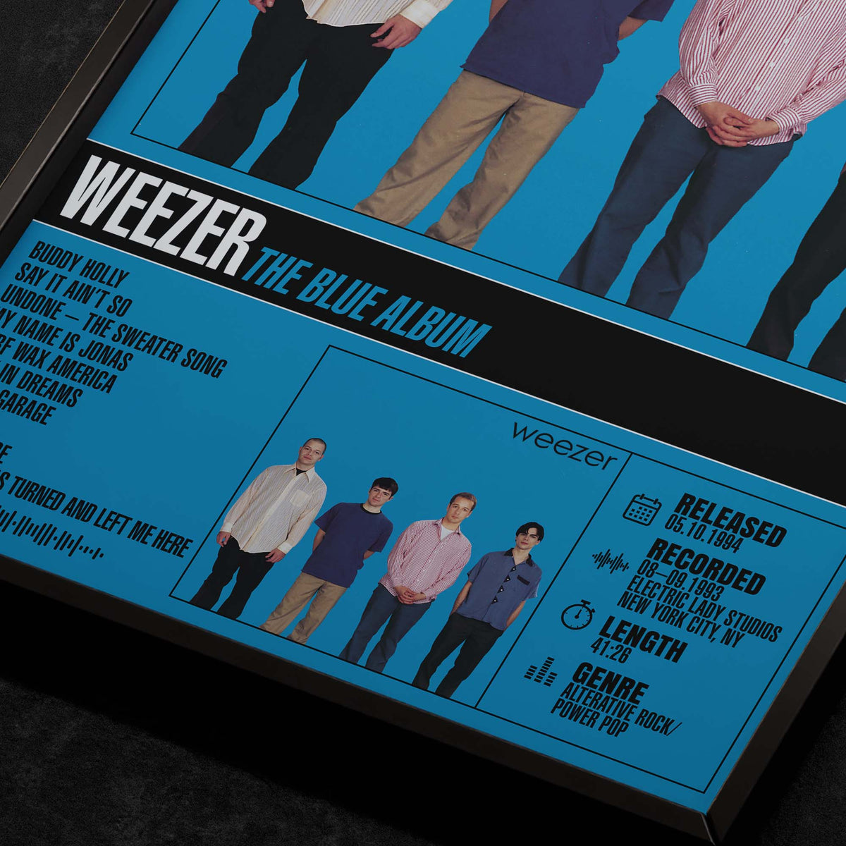 weezer-the-blue-album-Close Up Detail View of Album Tracklist Typography Poster
