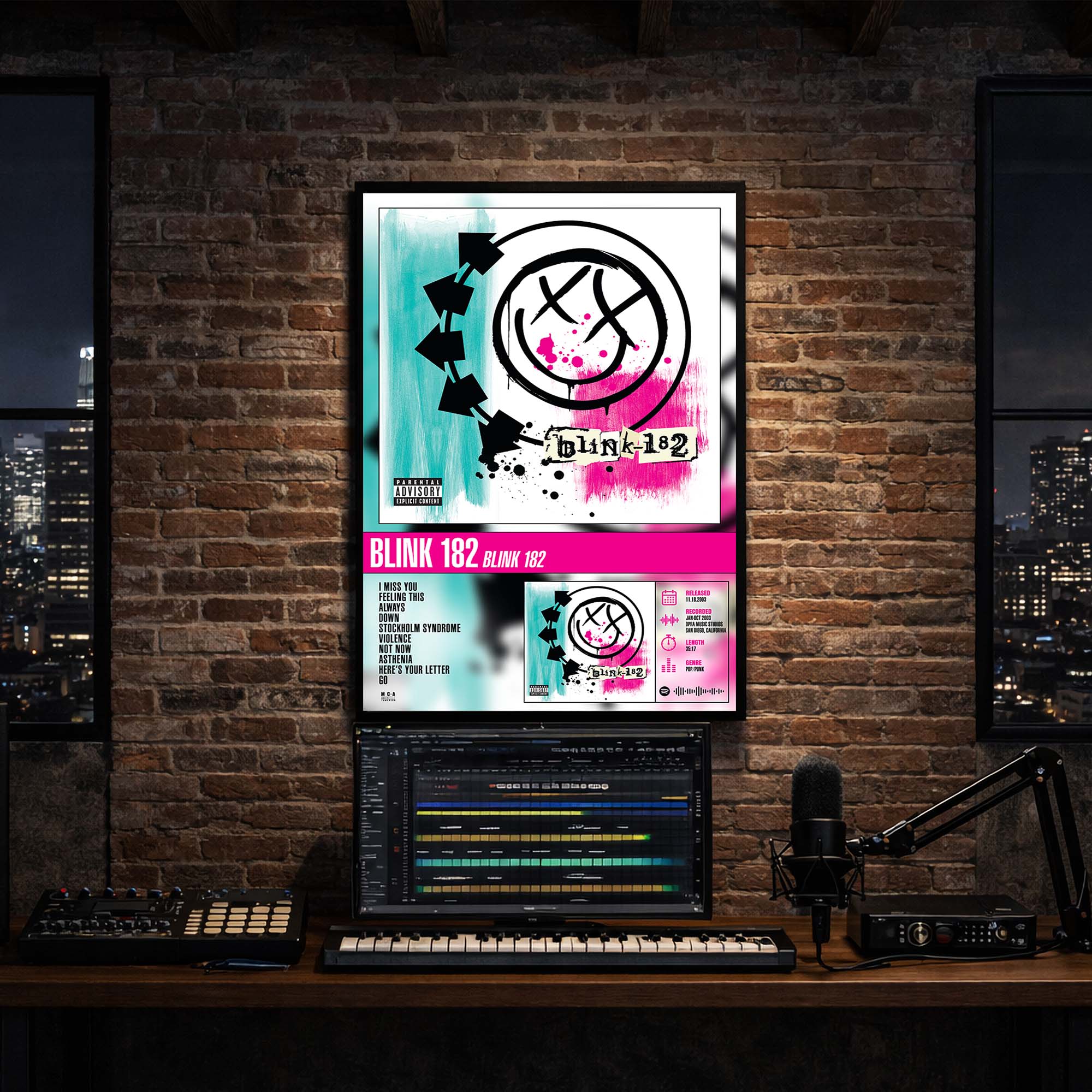 Blink-182 - Self-Titled Album Poster Hanging in Music Studio Room Decor