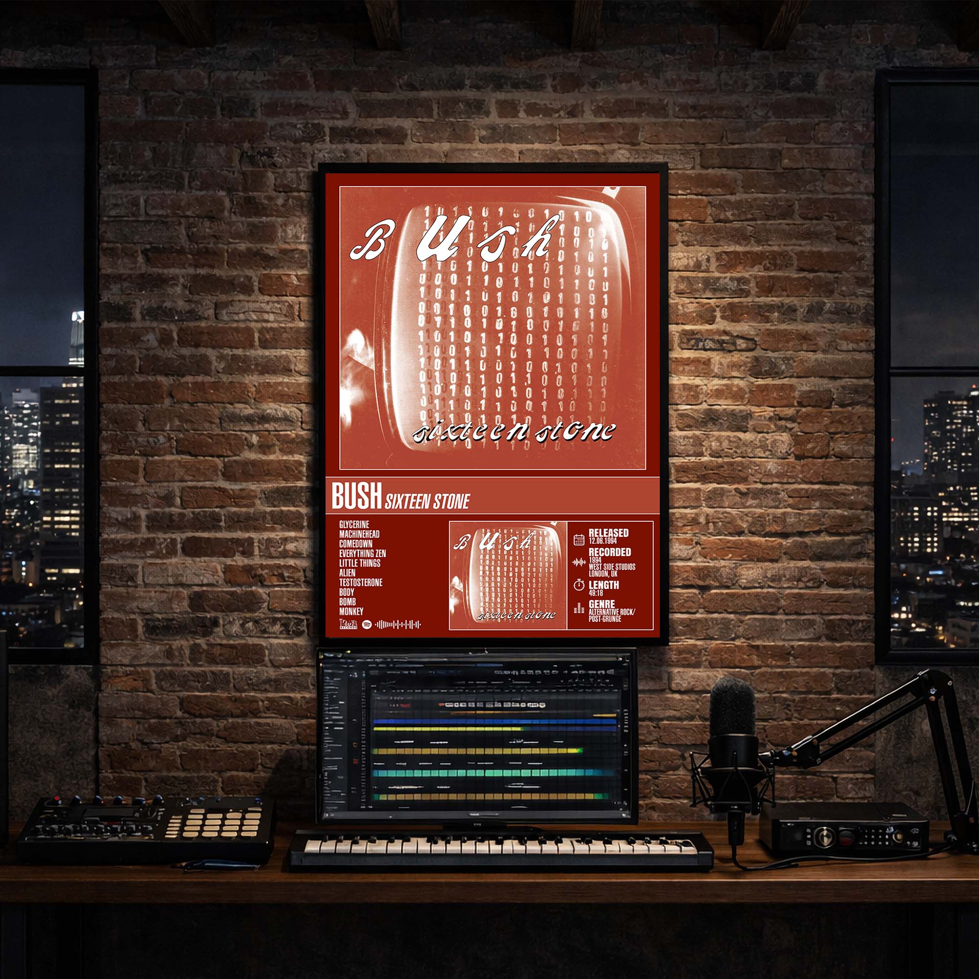 Bush - Sixteen Stone Album Poster Hanging in Music Studio Room Decor