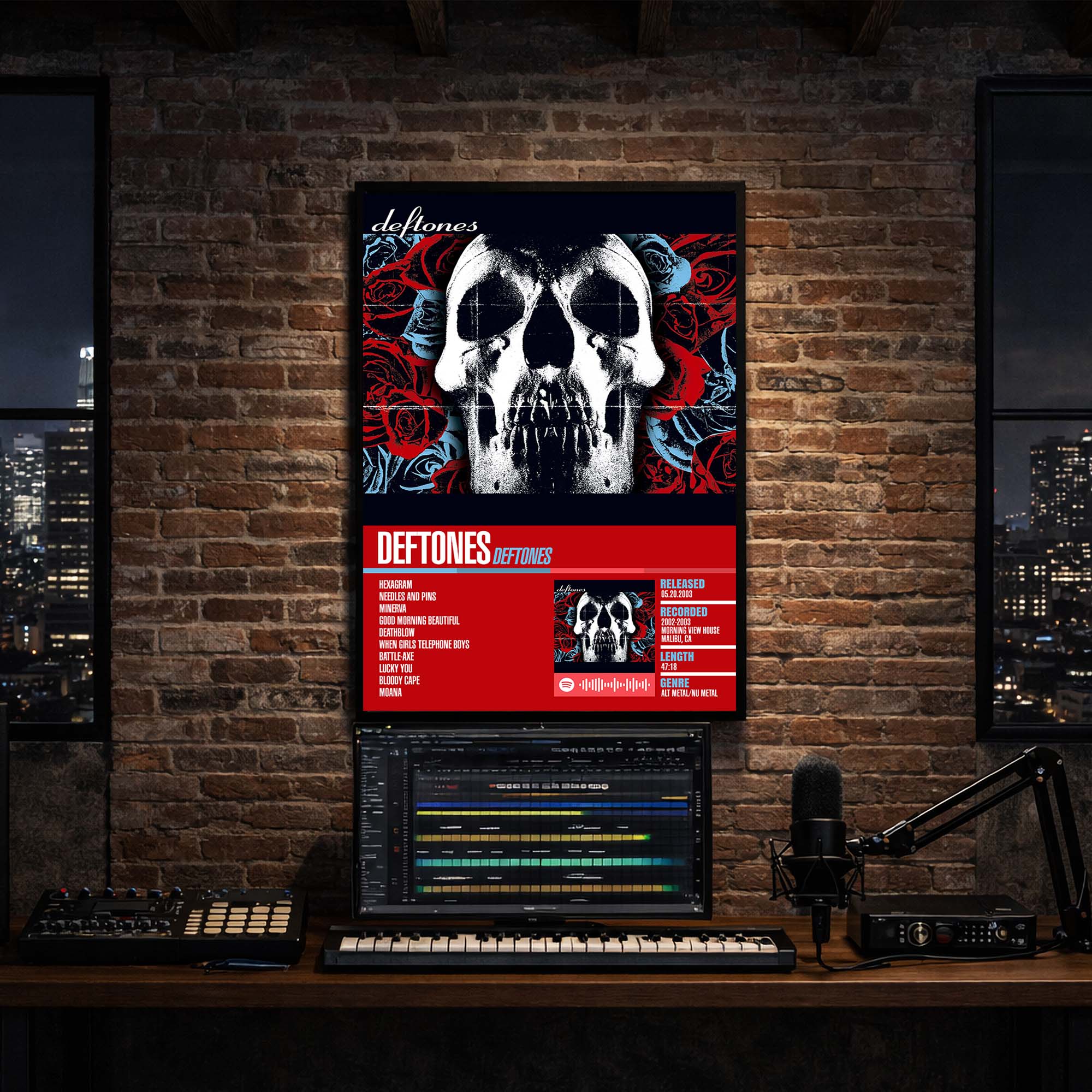 Deftones - Self-Titled Album Poster Hanging in Music Studio Room Decor