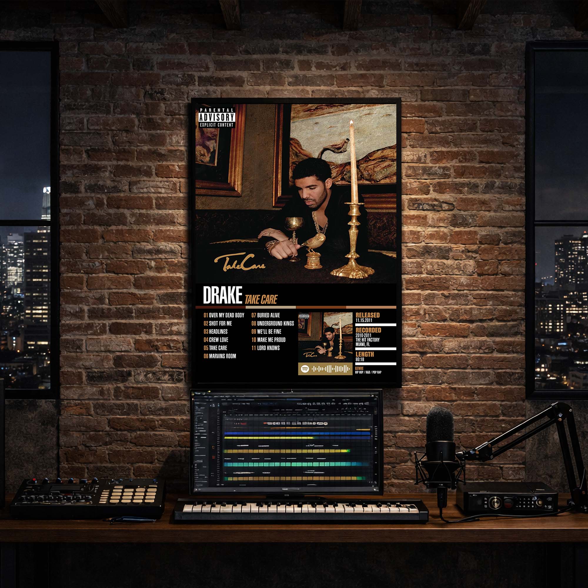 Drake - Take Care Album Poster Hanging in Music Studio Room Decor