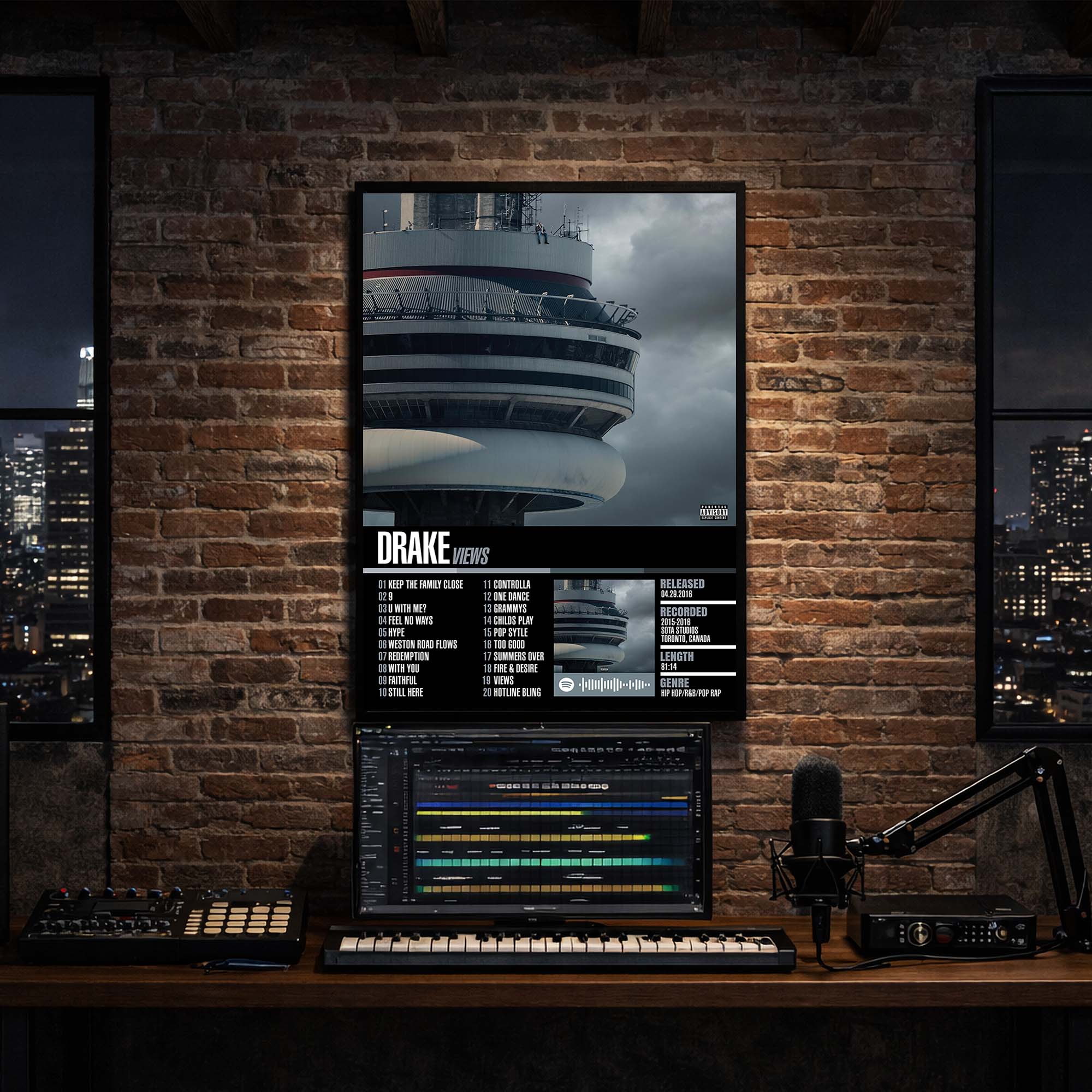 Drake - Views Album Poster Hanging in Music Studio Room Decor