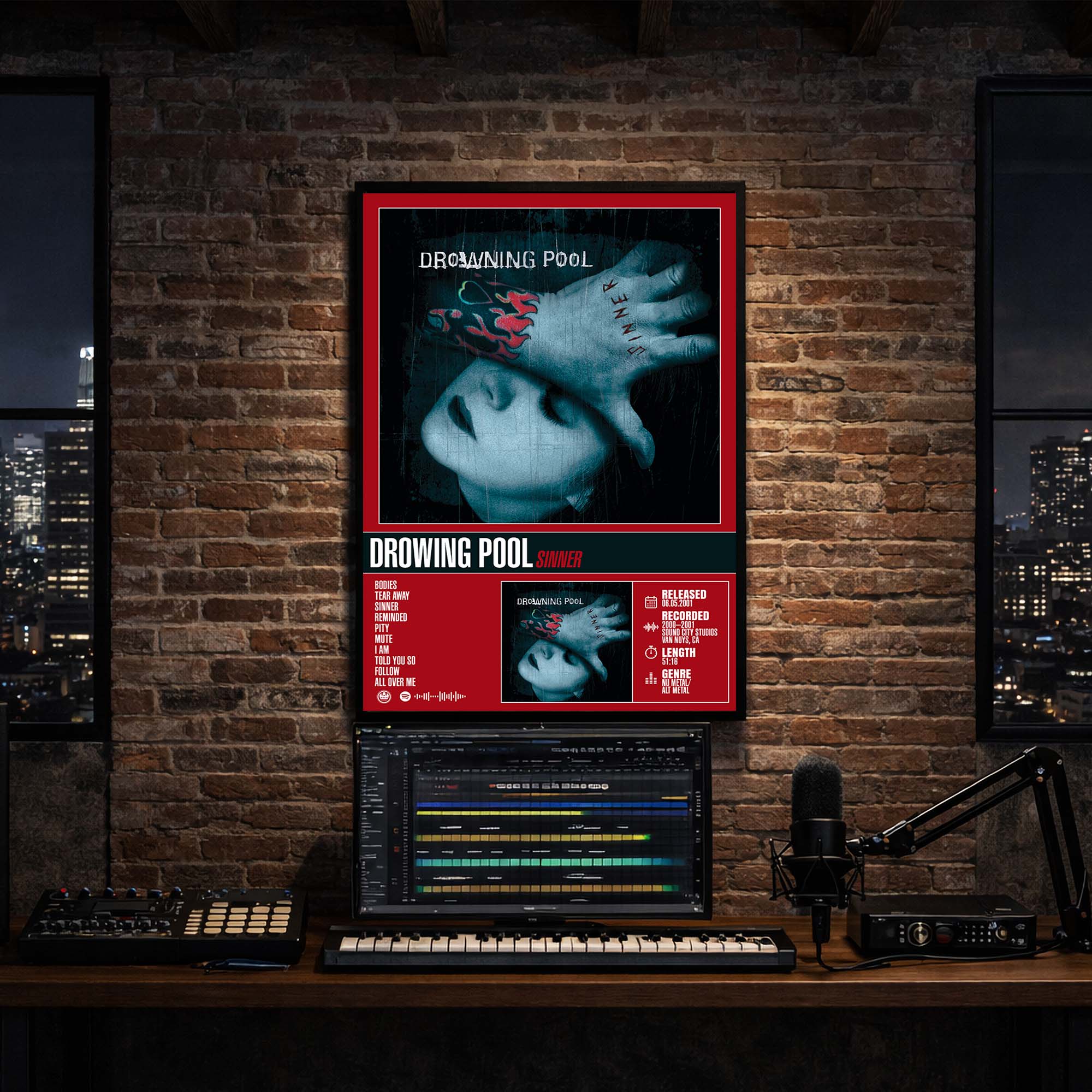 Drowning Pool - Sinner Album Poster Hanging in Music Studio Room Decor