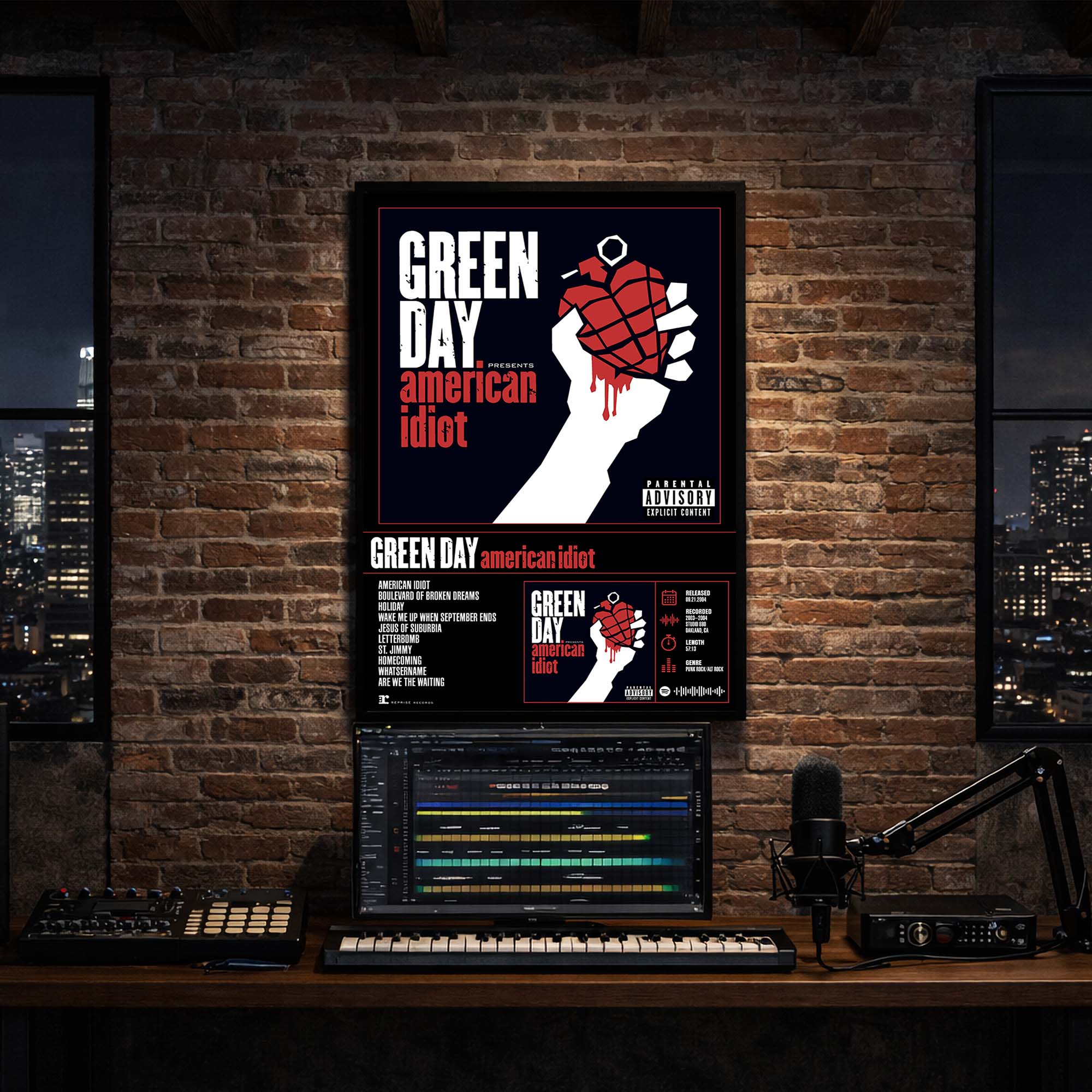 Green Day - American Idiot Album Poster Hanging in Music Studio Room Decor