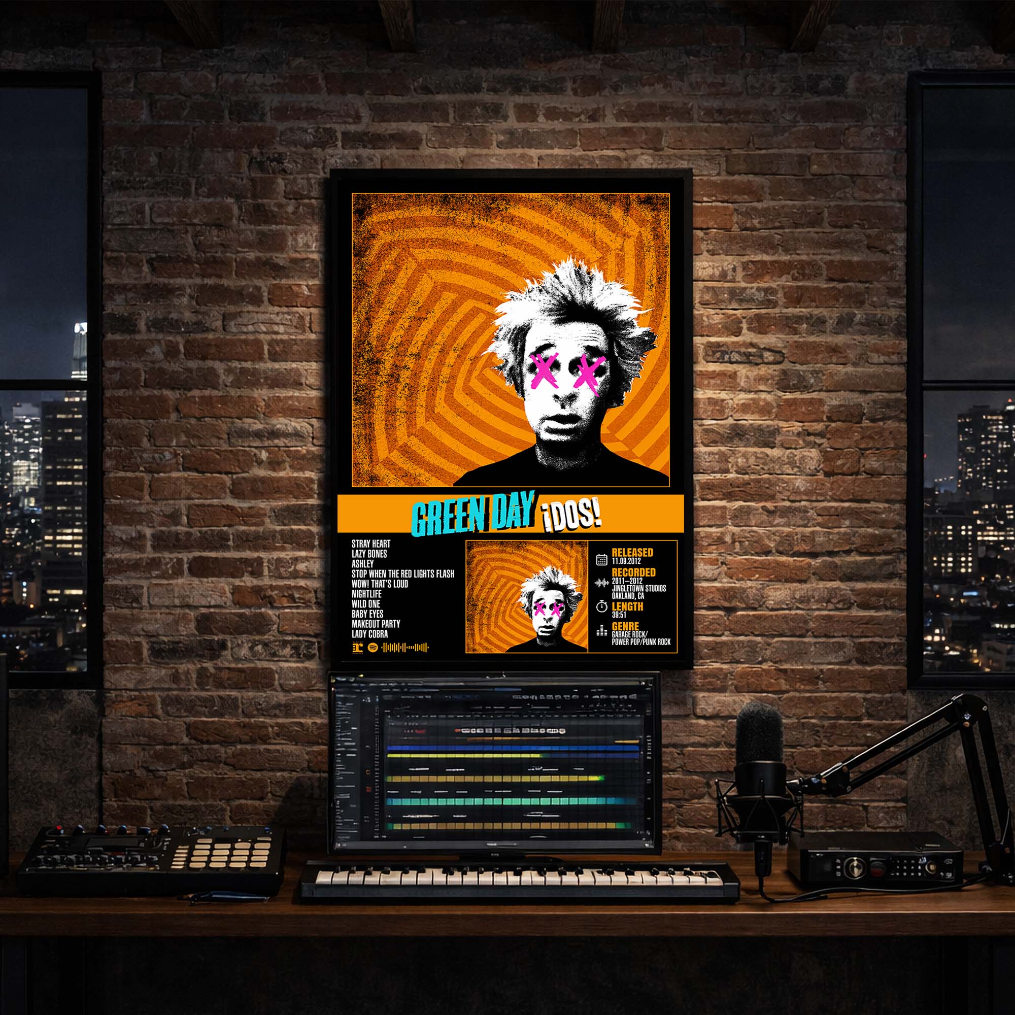 Green Day - Dos Album Poster Hanging in Music Studio Room Decor