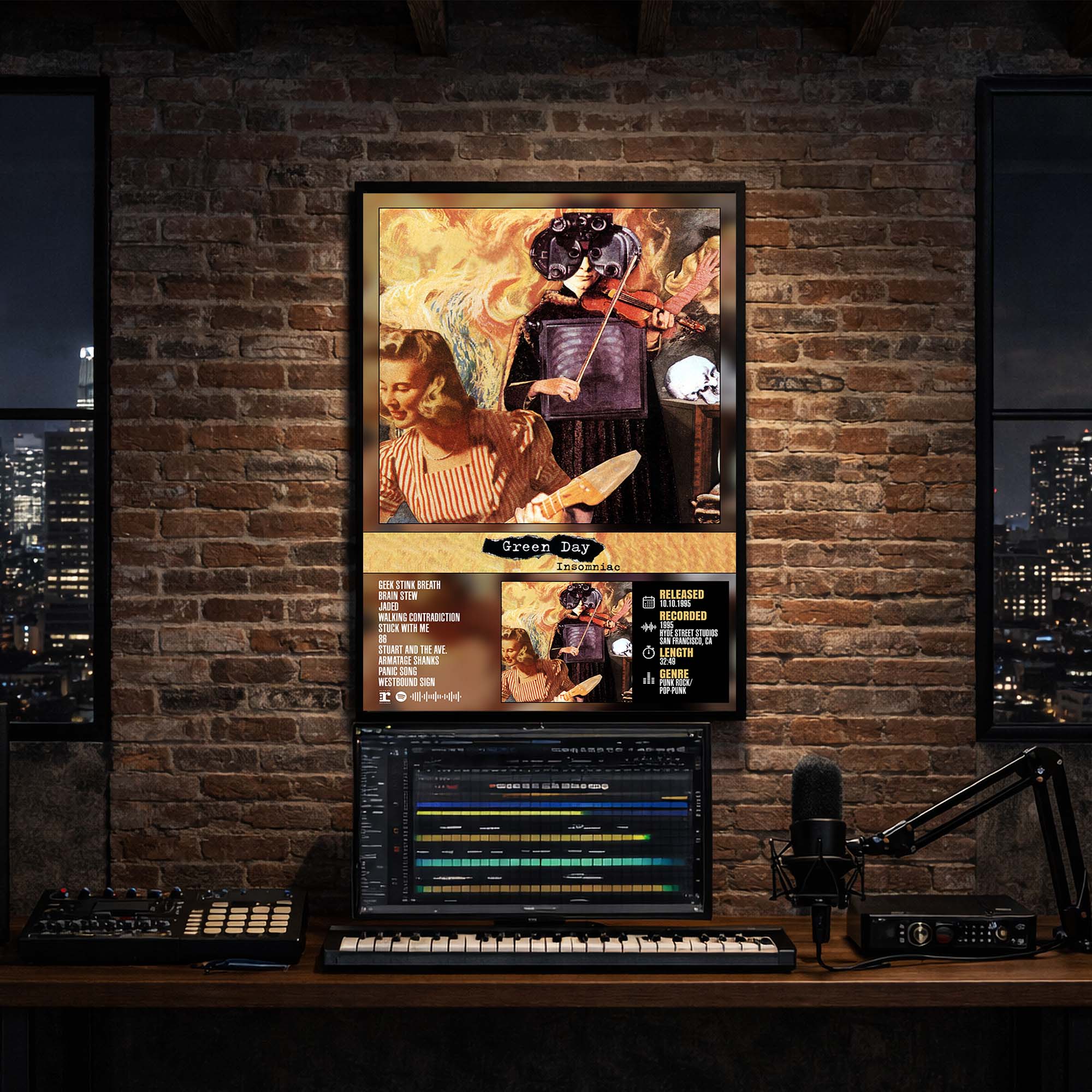 Green Day - Insomniac Album Poster Hanging in Music Studio Room Decor