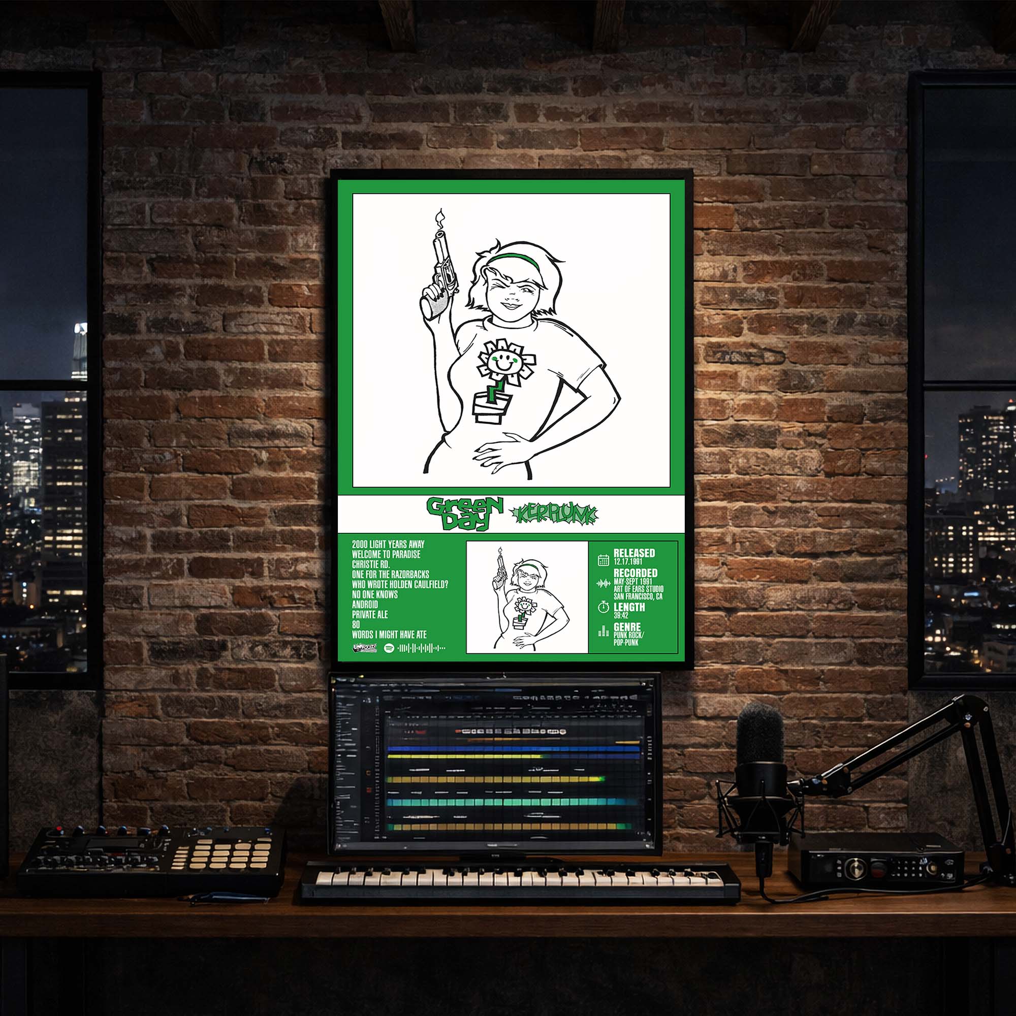 Green Day - Kerplunk Album Poster Hanging in Music Studio Room Decor