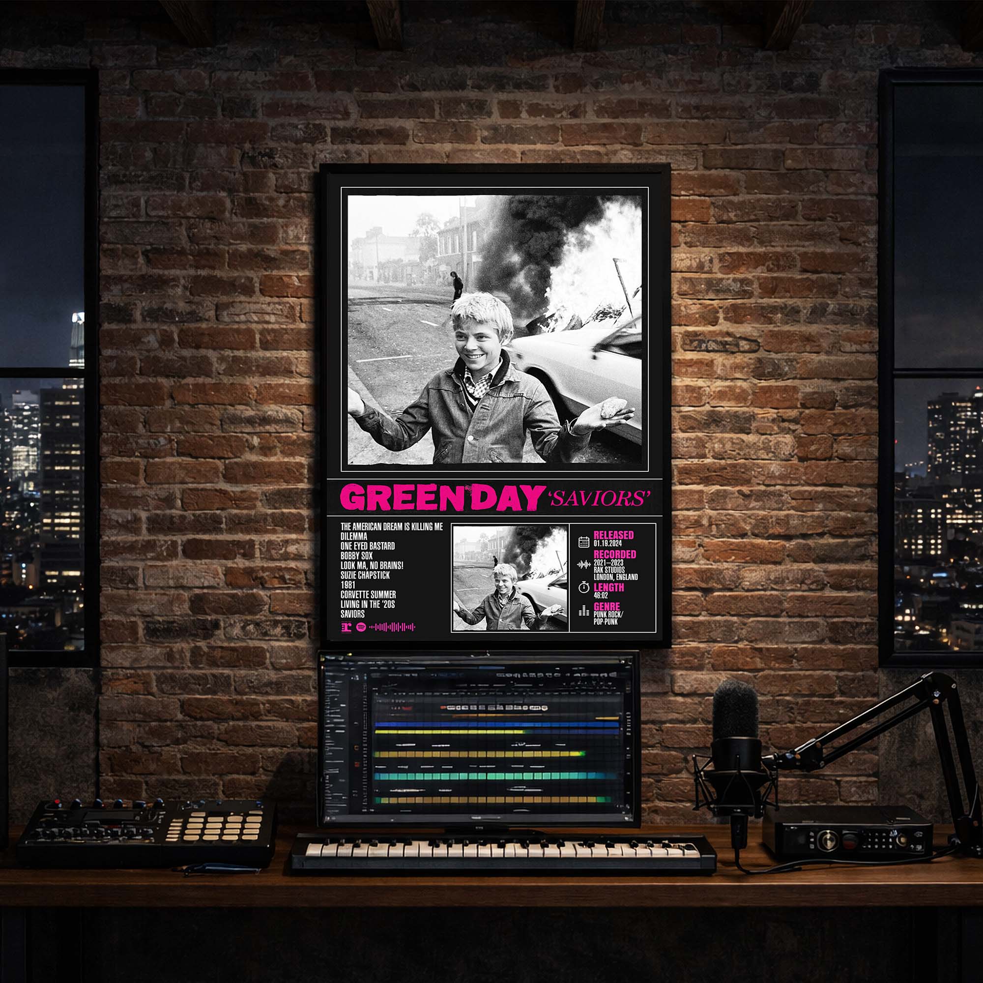 Green Day - Saviors Album Poster Hanging in Music Studio Room Decor
