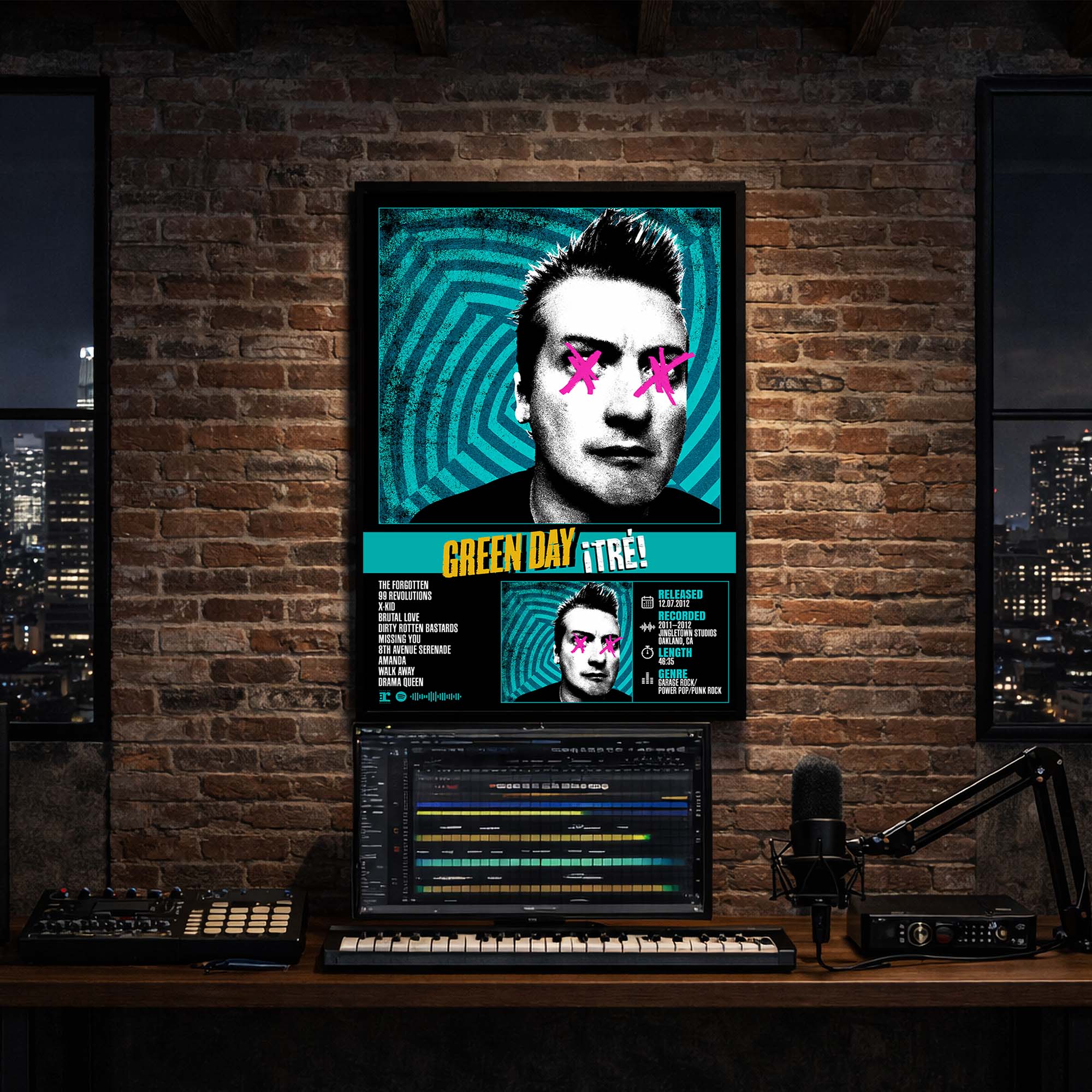 Green Day - Tre Album Poster Hanging in Music Studio Room Decor