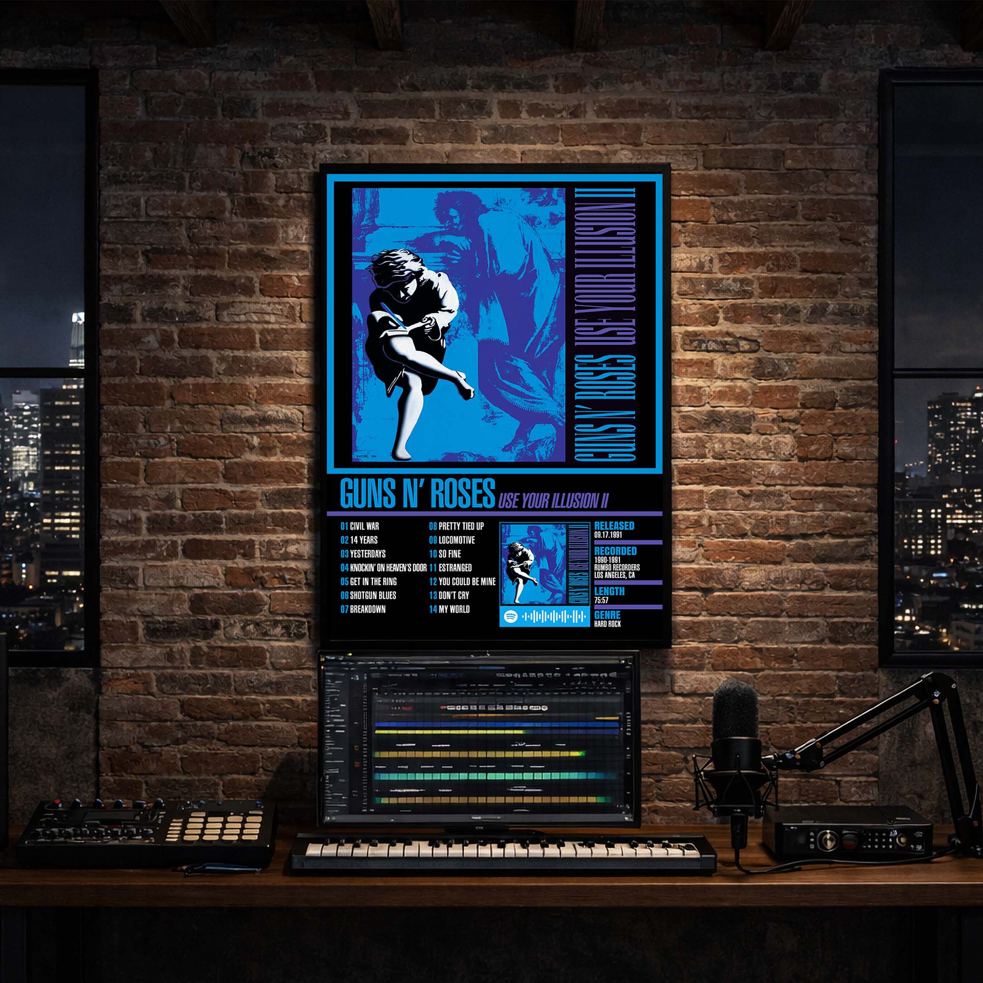 Guns N' Roses - Use Your Illusion II Album Poster Hanging in Music Studio Room Decor