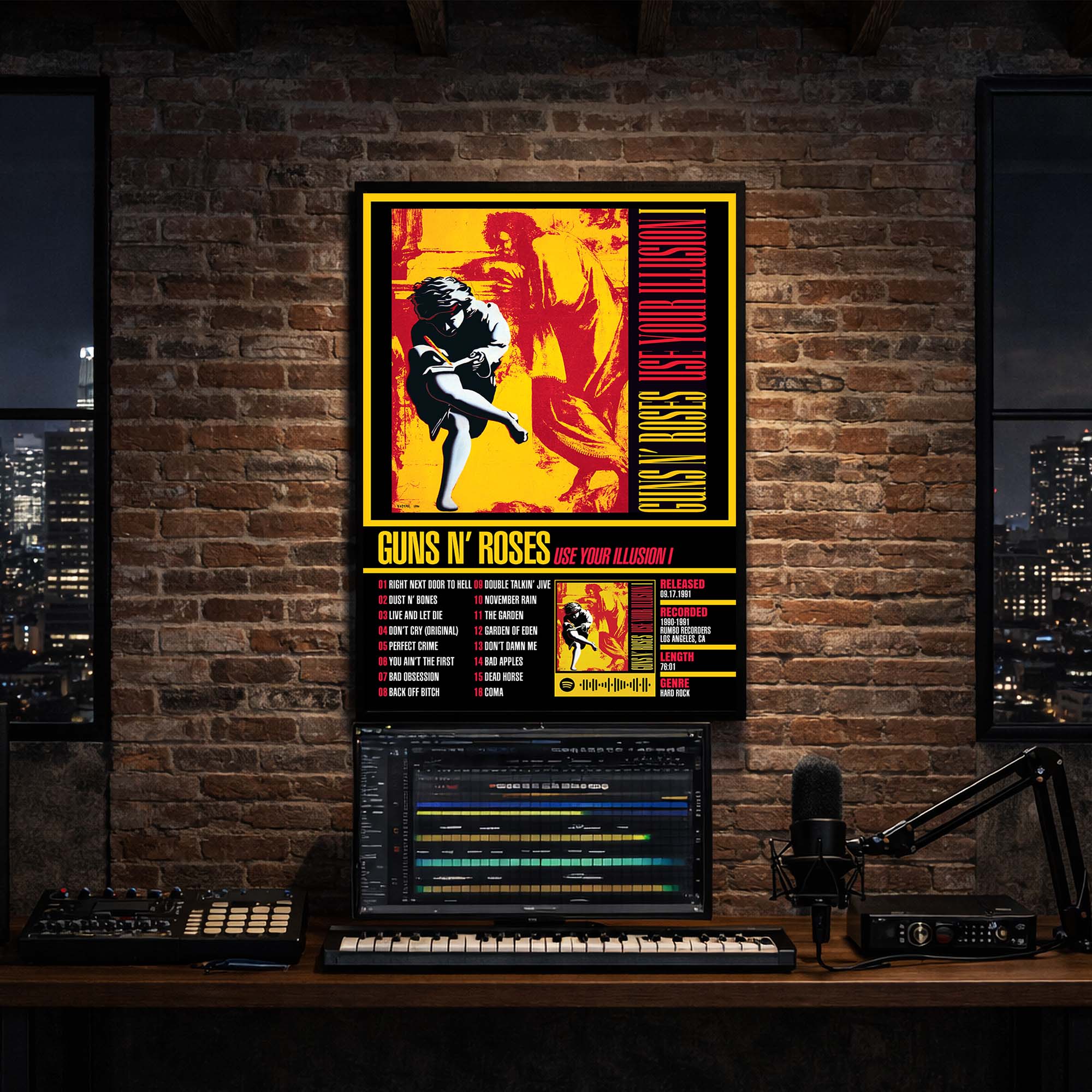 Guns N' Roses - Use Your Illusion I Album Poster Hanging in Music Studio Room Decor