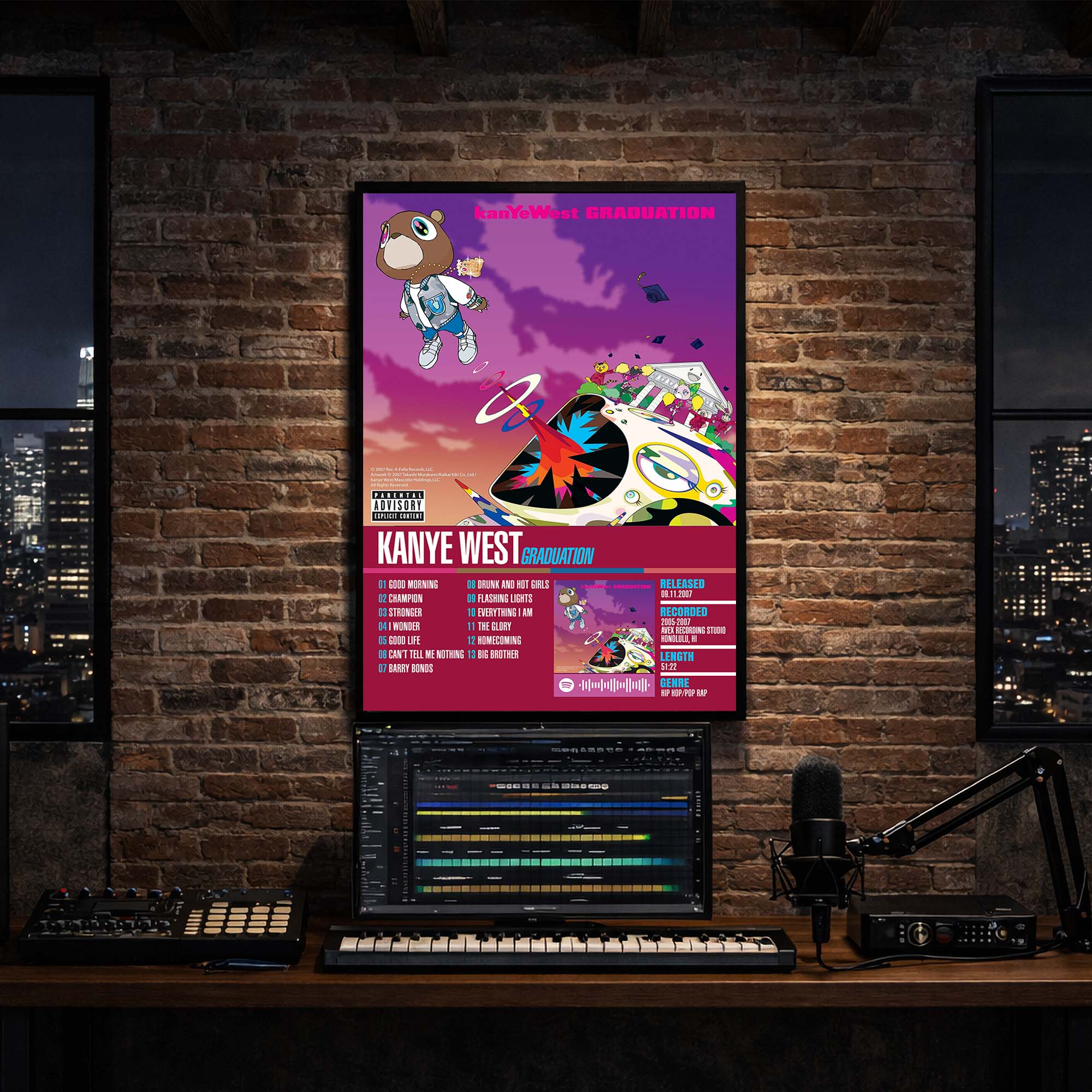 Kanye West - Graduation Album Poster Hanging in Music Studio Room Decor