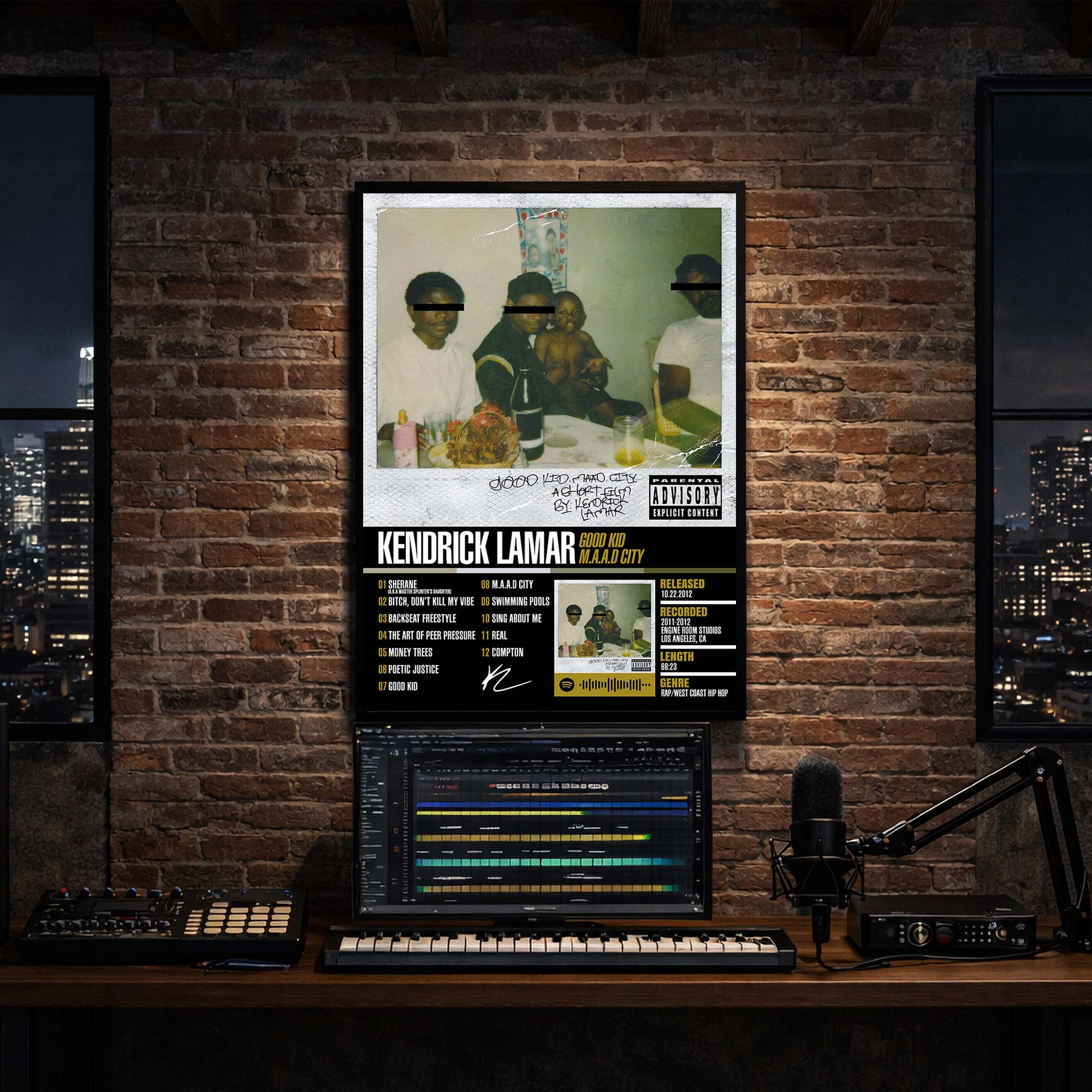 Kendrick Lamar - Good Kid Maad City Album Poster Hanging in Music Studio Room Decor