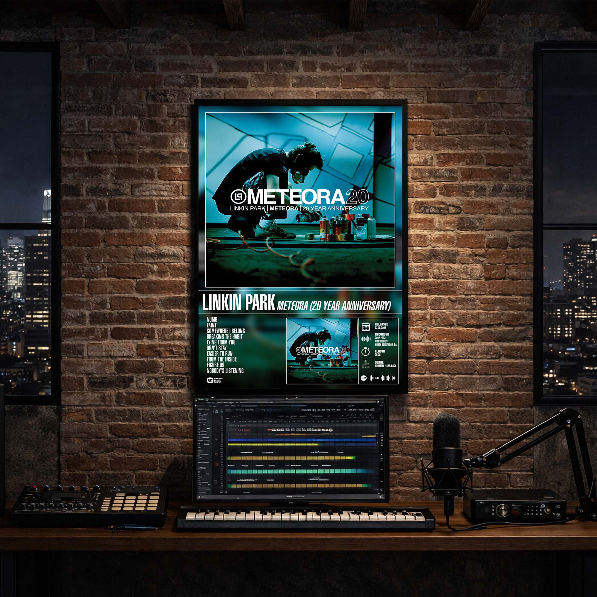 Linkin Park - Meteora 20th Anniversary Album Poster Hanging in Music Studio Room Decor