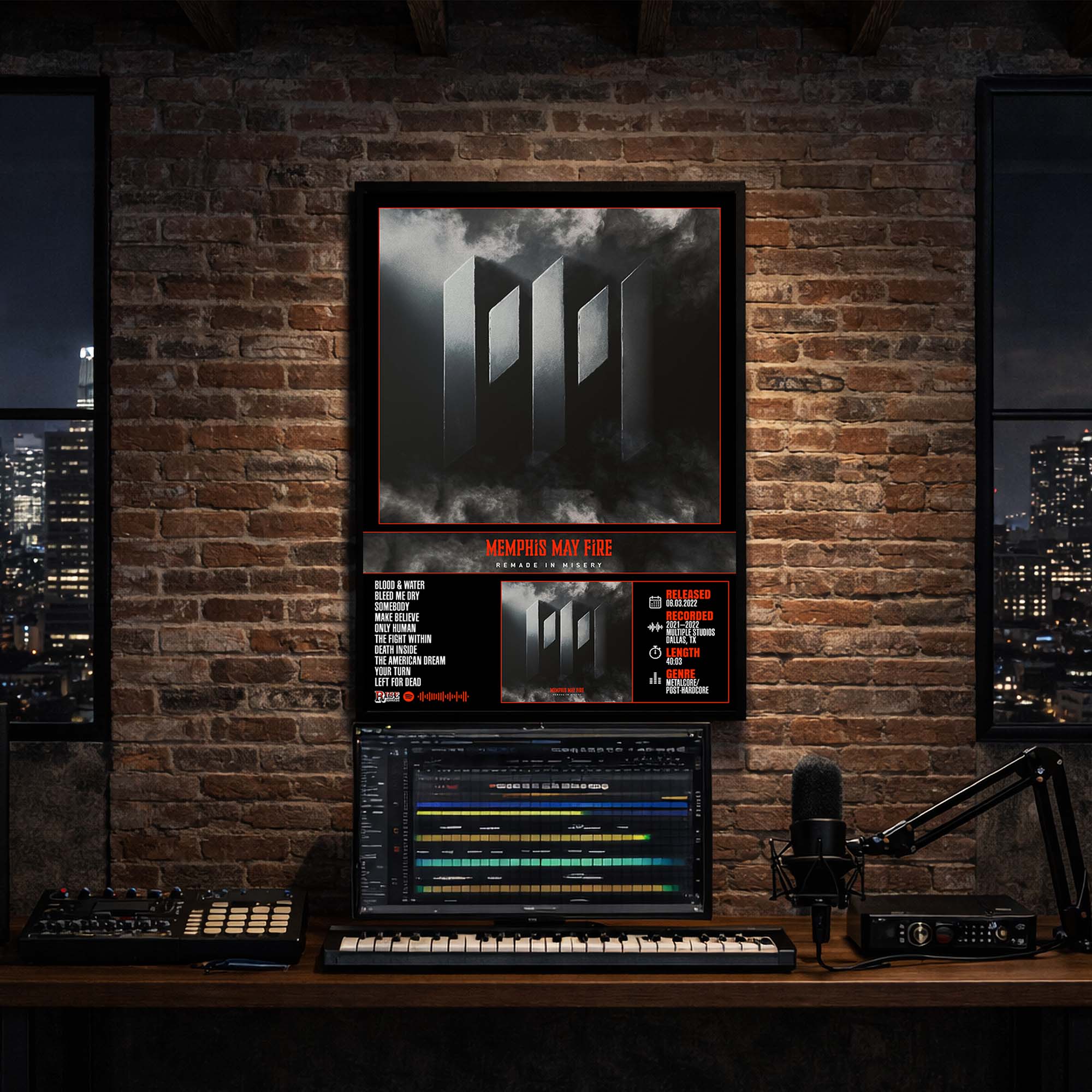 Memphis May Fire - Remade in Misery Album Poster Hanging in Music Studio Room Decor