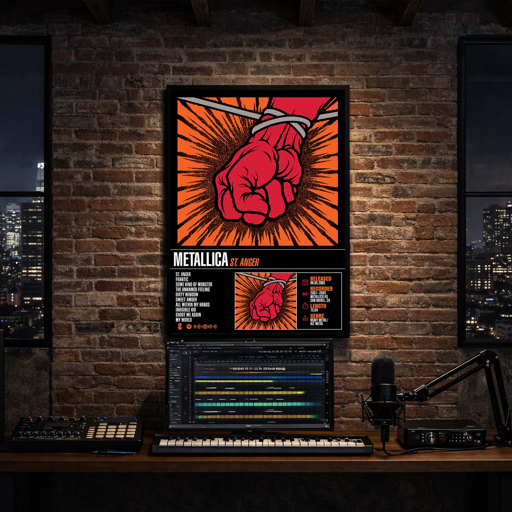 Metallica - St. Anger Album Poster Hanging in Music Studio Room Decor