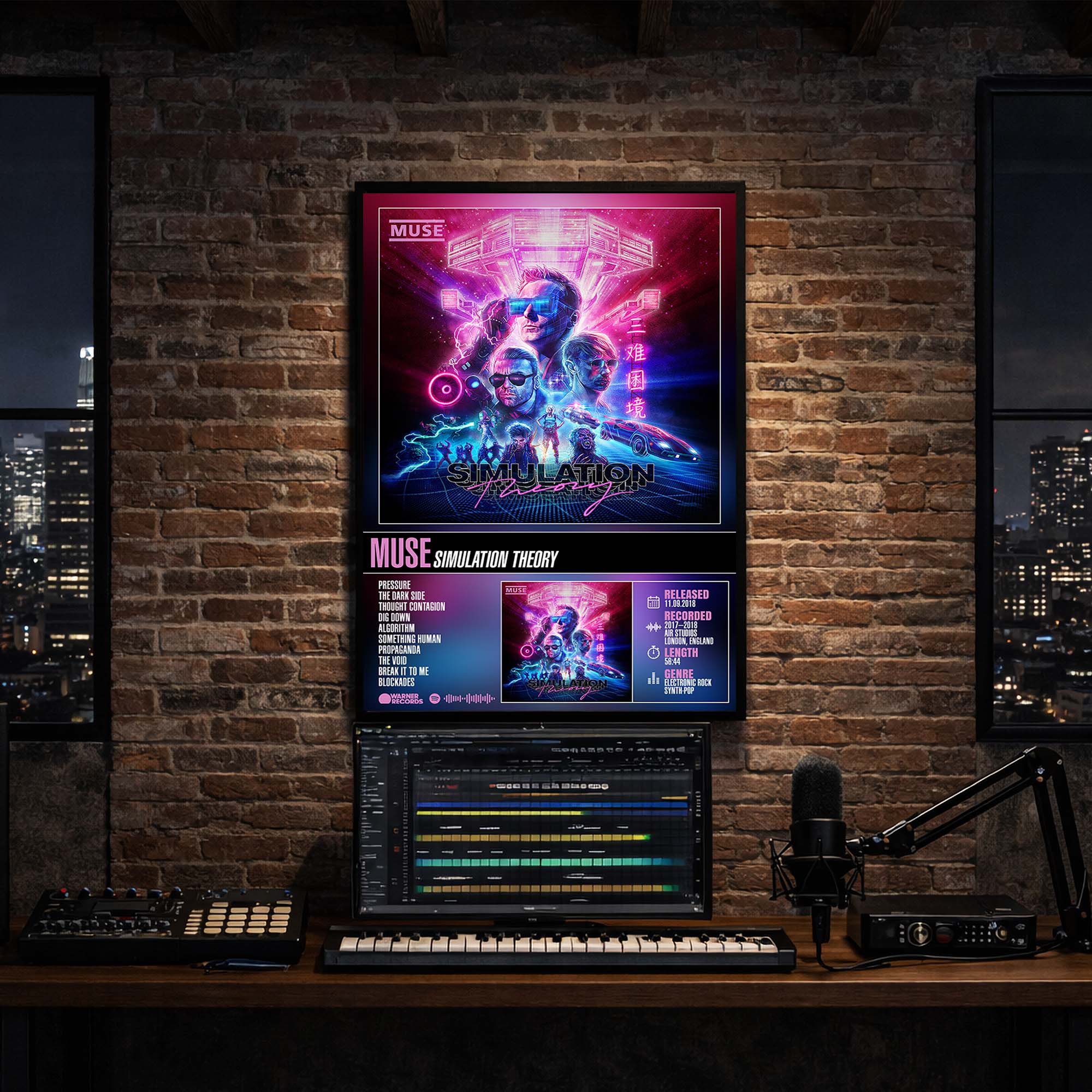 Muse - Simulation Theory Album Poster Hanging in Music Studio Room Decor