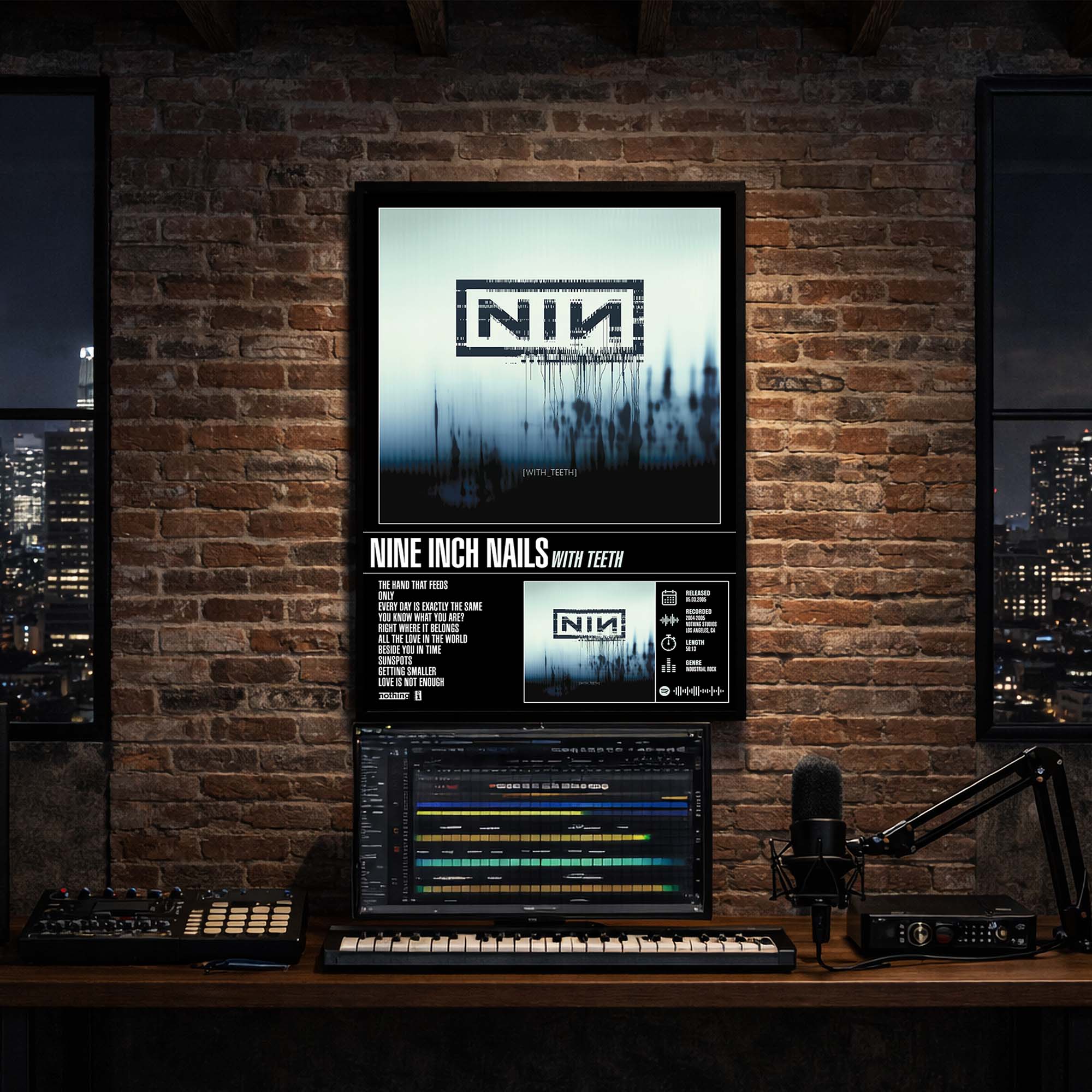 Nine Inch Nails With Teeth Album tracklist poster recording studio print mockup 