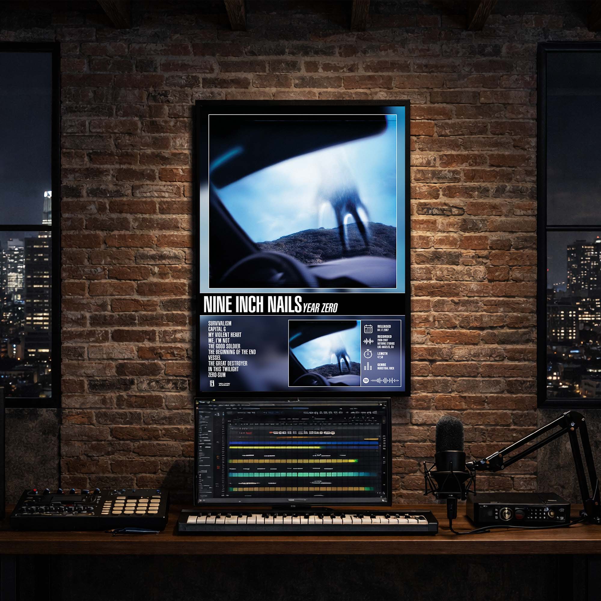 nine inch nails year zero Album tracklist poster recording studio print mockup 
