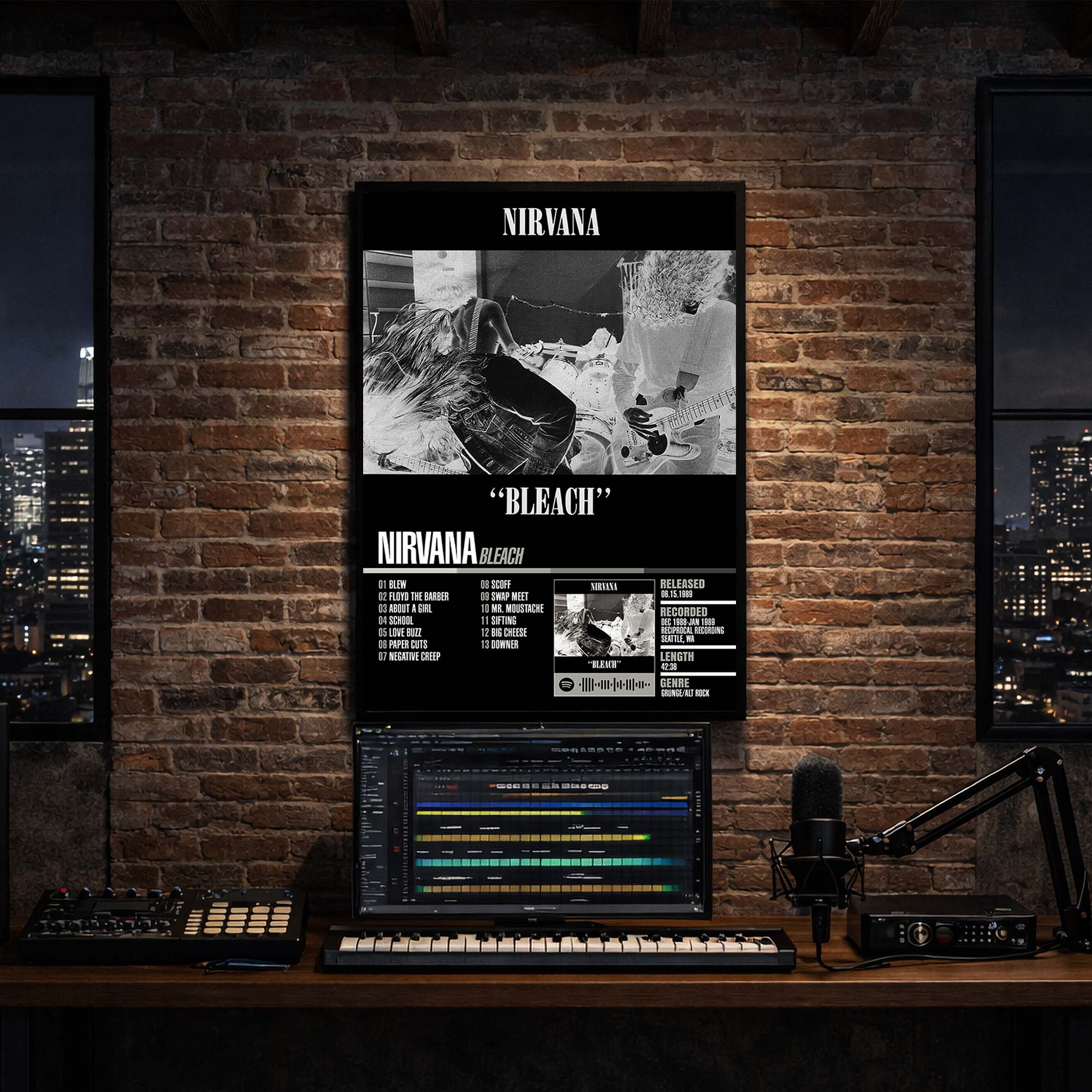 Nirvana - Bleach Album Poster Hanging in Music Studio Room Decor