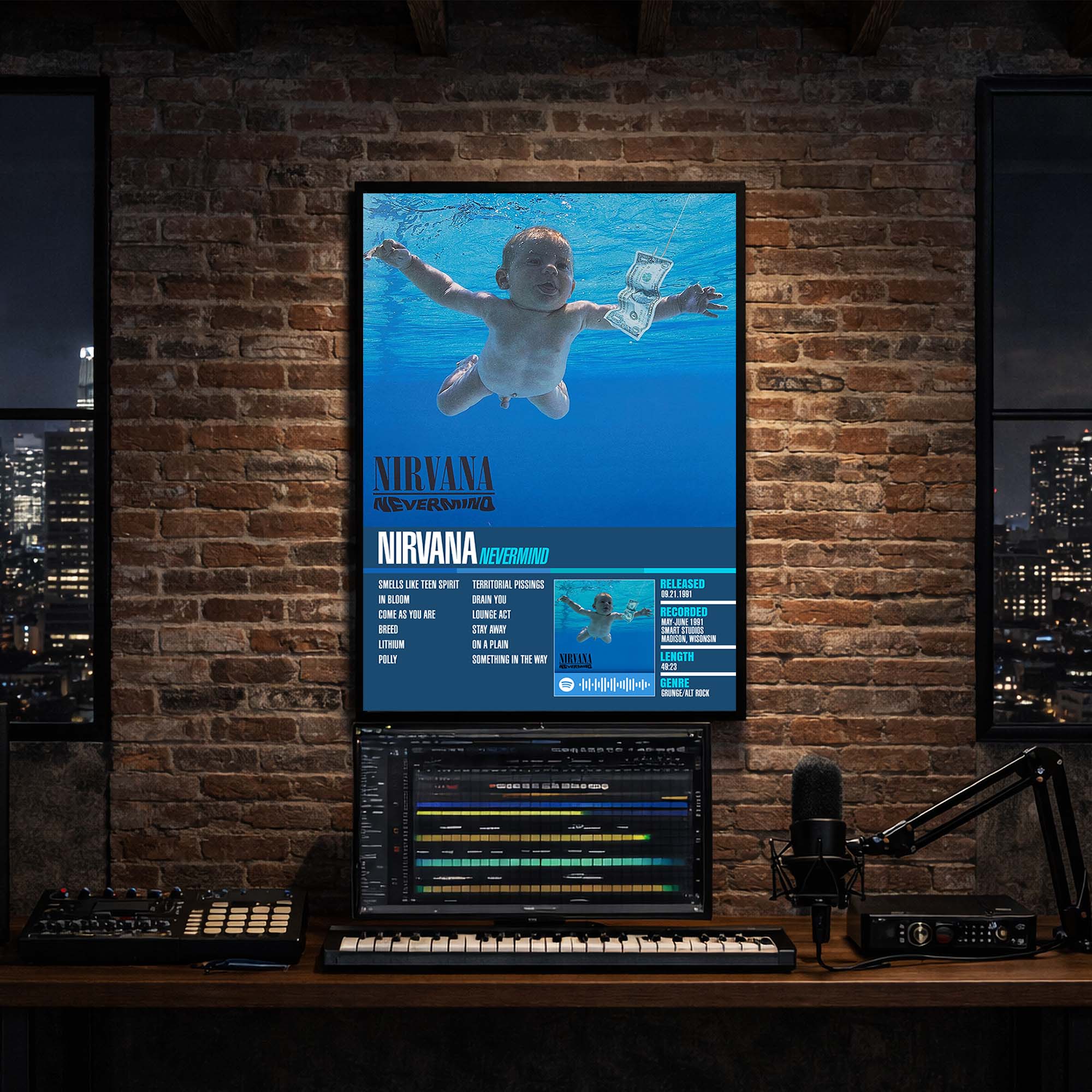 Nirvana - Nevermind - Album Poster Hanging in Music Studio Room Decor