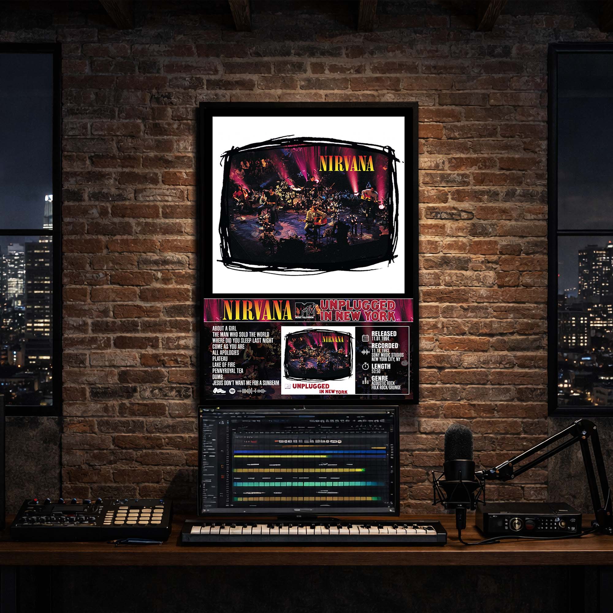 Nirvana - Unplugged in New York Album Poster Hanging in Music Studio Room Decor