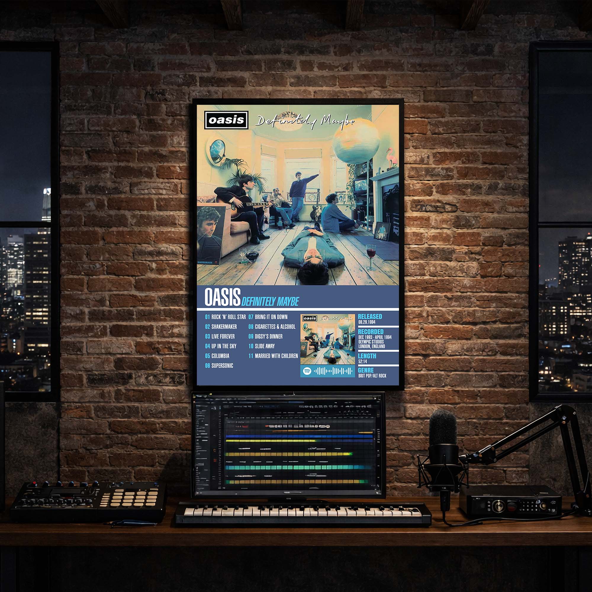 Oasis - Definitely Maybe Album Poster Hanging in Music Studio Room Decor