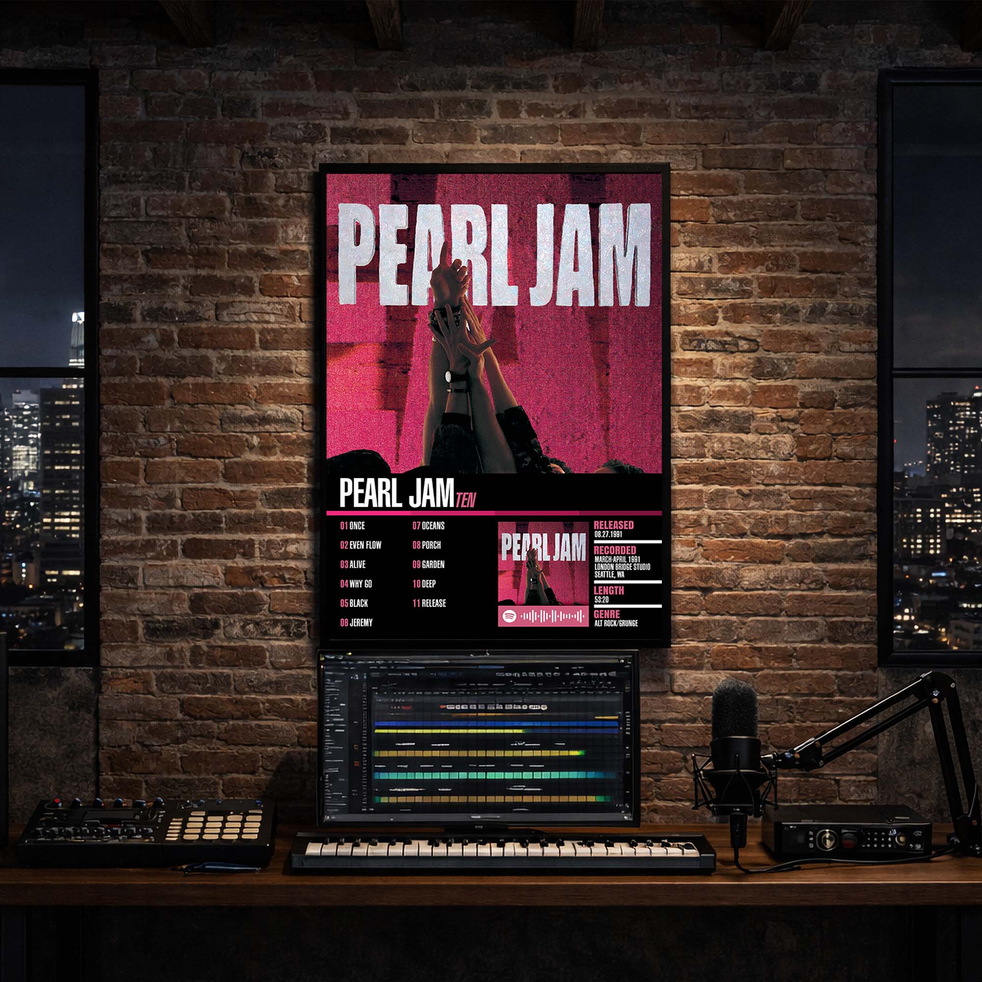 Pearl Jam - Ten Album Poster Hanging in Music Studio Room Decor
