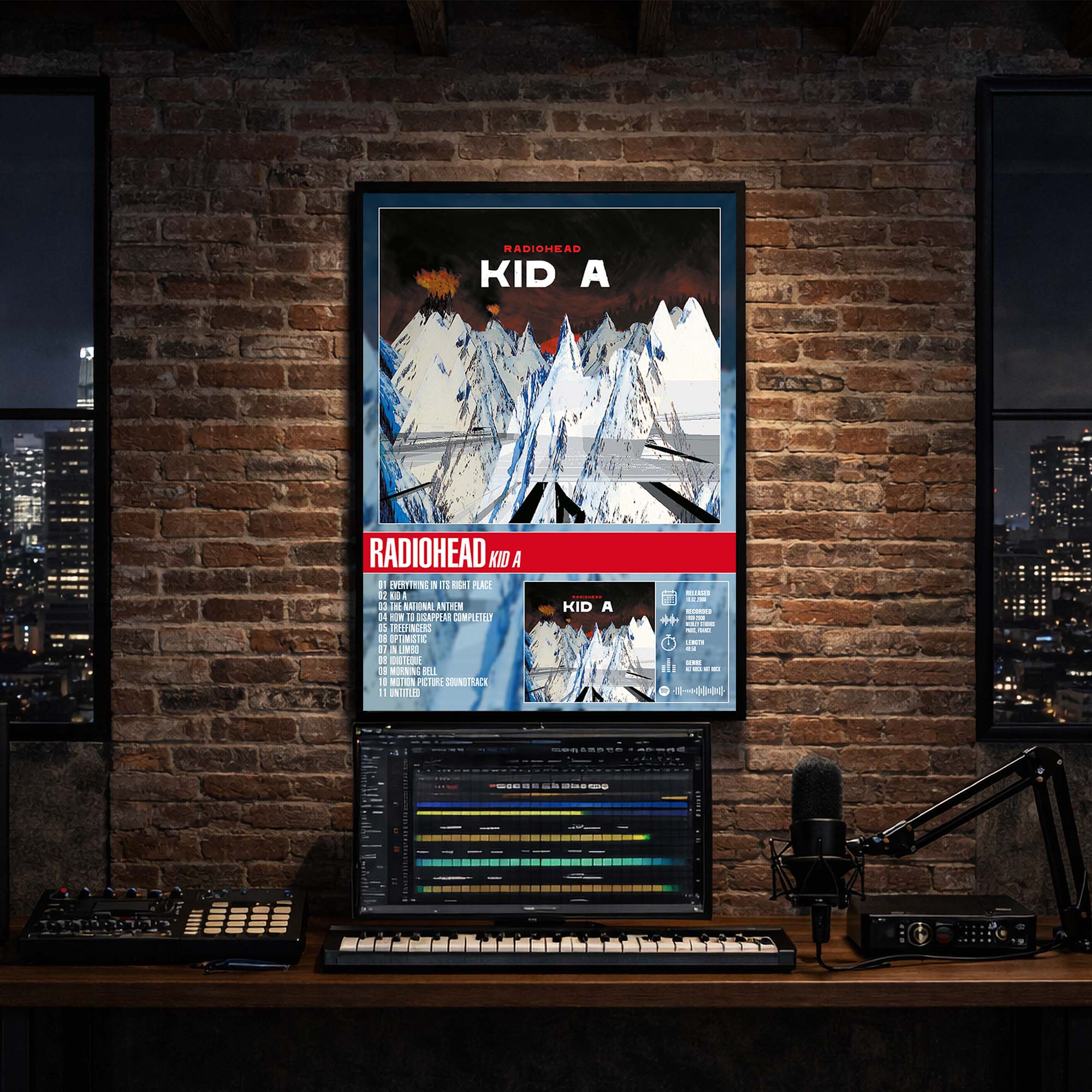 Radiohead - Kid A Album Poster Hanging in Music Studio Room Decor