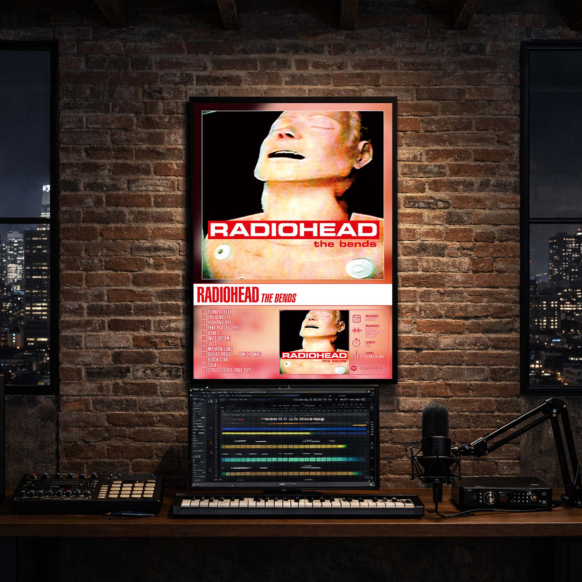 Radiohead - The Bends Album Poster Hanging in Music Studio Room Decor